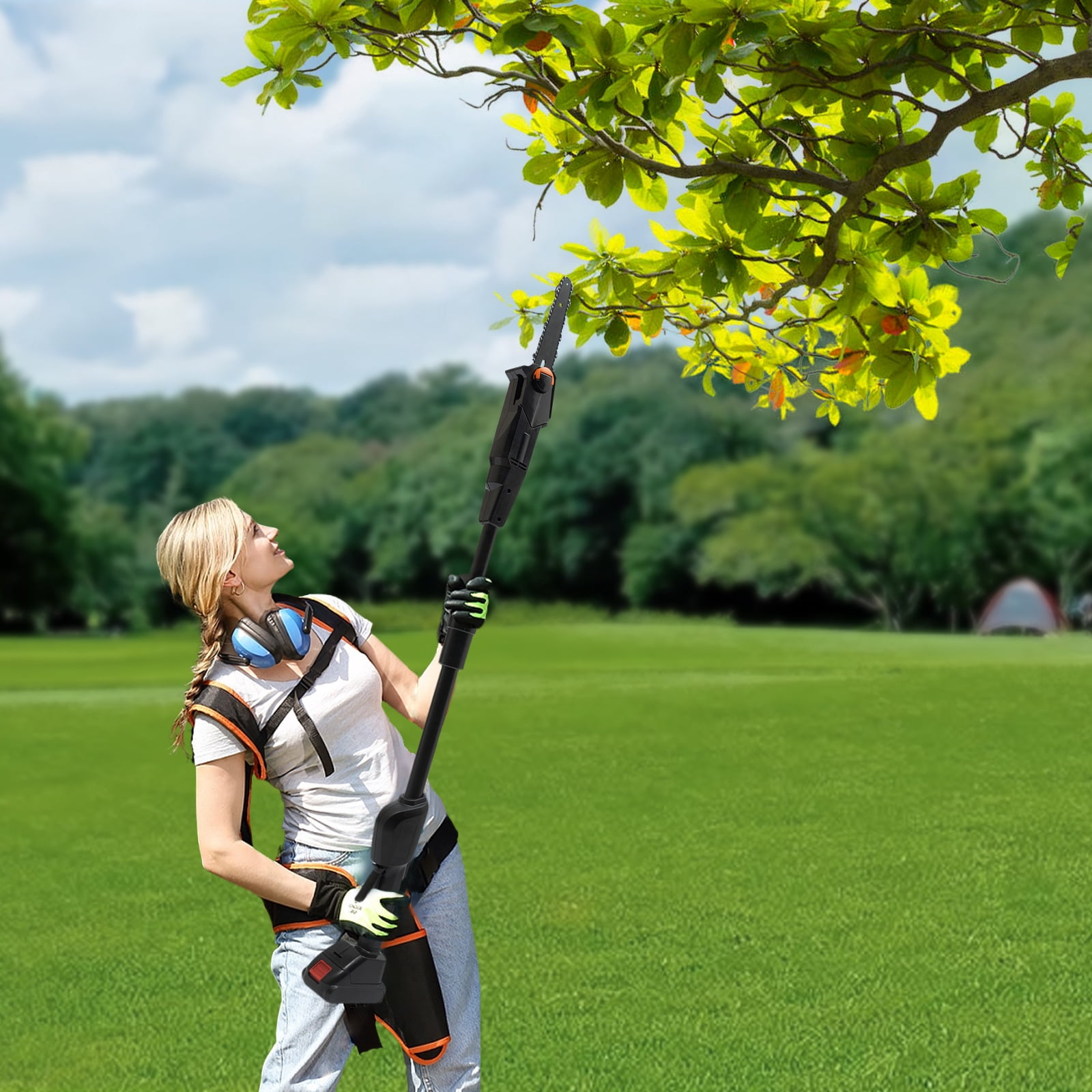 ChicHomey Cordless Electric Pole Saw, High-Efficiency Garden Pruning Tool with Adjustable Length (Black, 4.1 ft) o4bmd