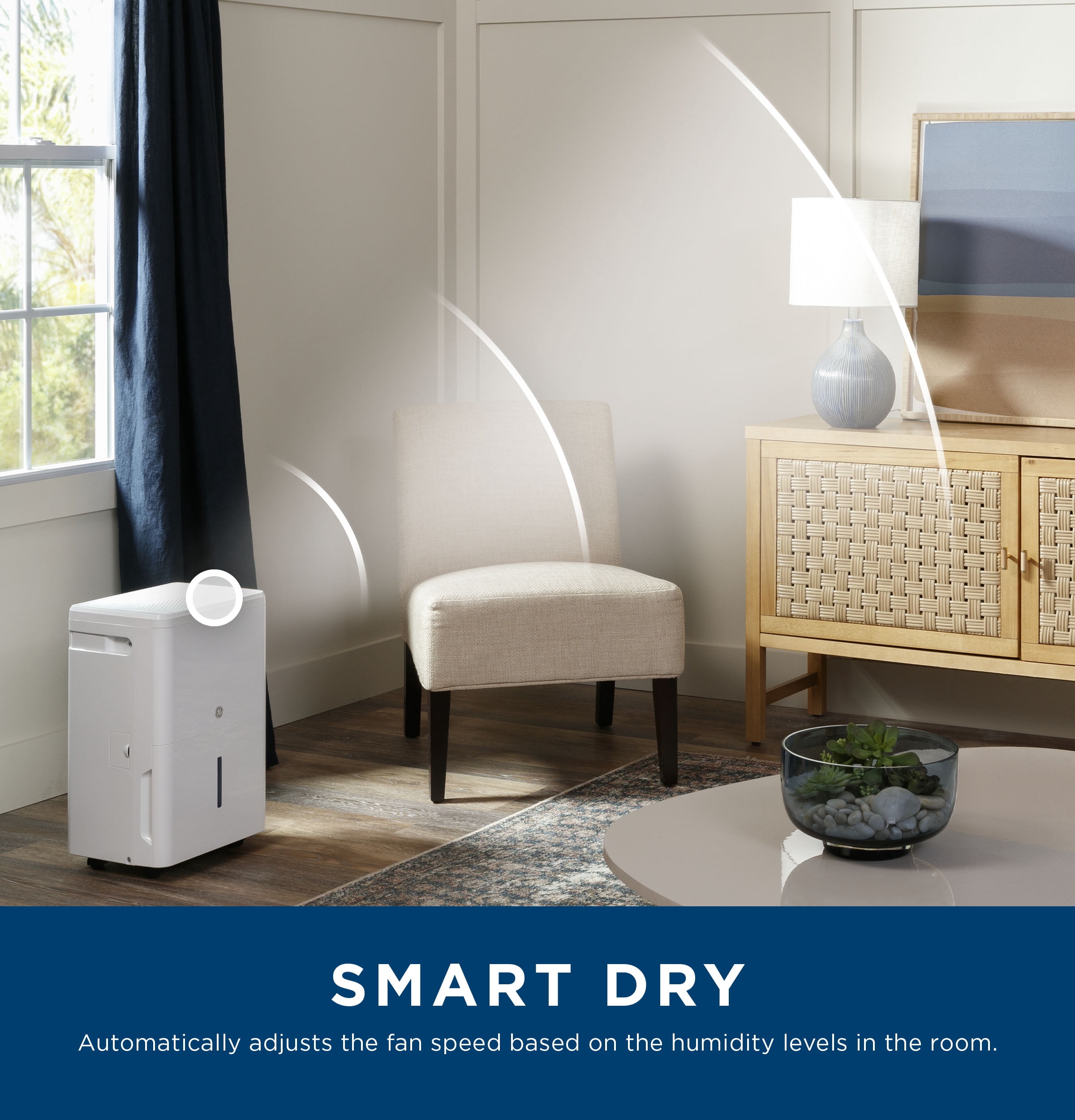 GE Appliances 50 Pint Portable Dehumidifier with Smart Dry Technology (White, 50 Pint) ml6va