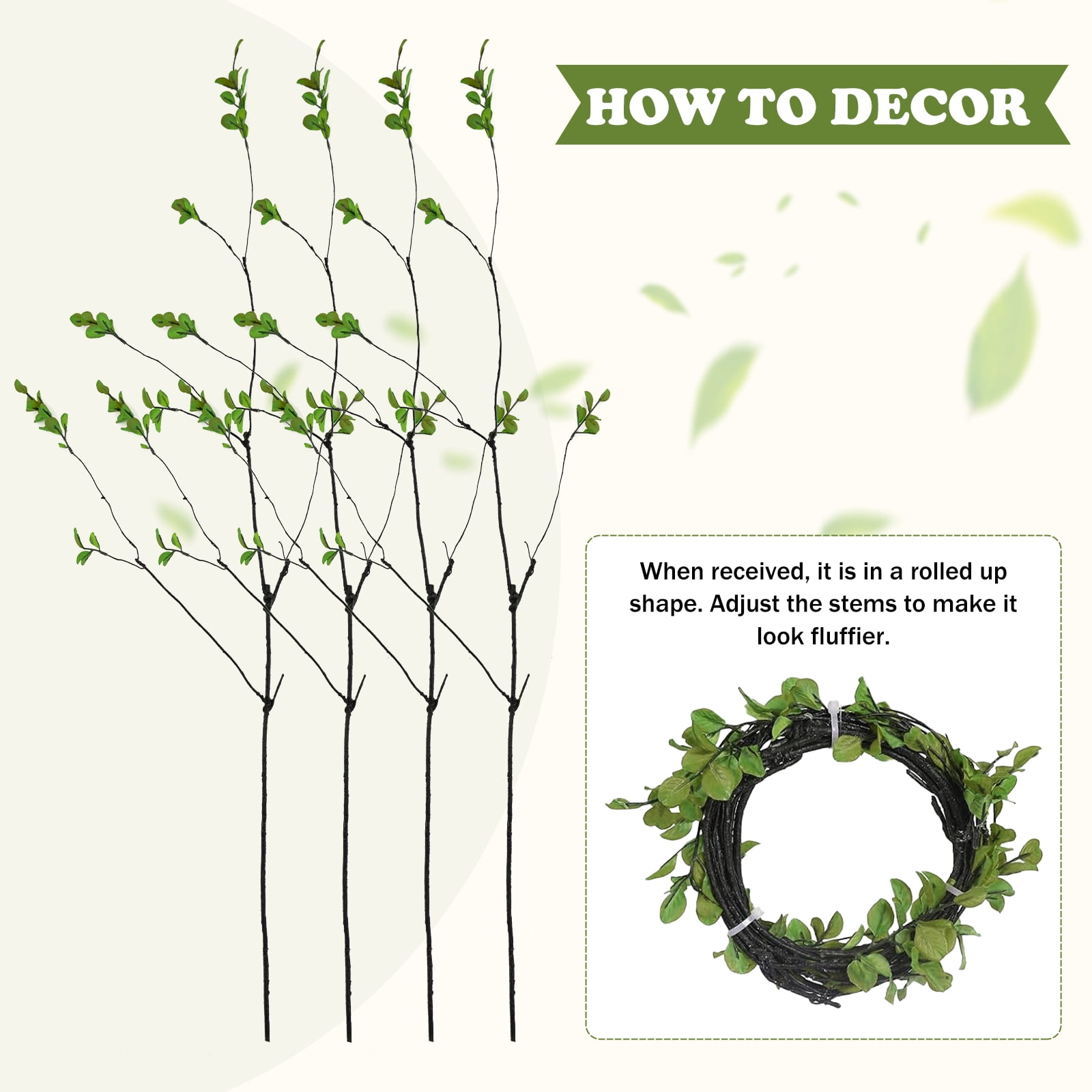 SANMADROLA Artificial Ficus and Eucalyptus Branches for Home Decor (Green, 38 in, 4 Pack) uc4uw