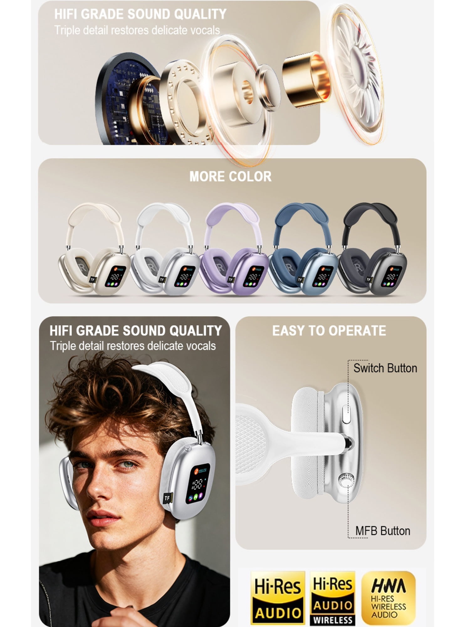aomogo Wireless Bluetooth 5.4 Gaming Headphones with Active Noise-Cancelling Microphone (Black, One Size) clsku