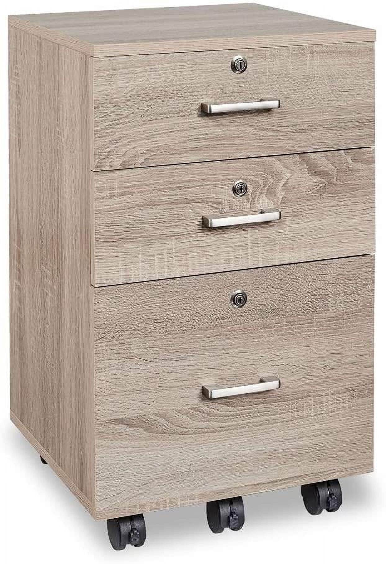 Ktaxon 3-Drawer Rolling Wood File Cabinet with Lock, Mobile Vertical Storage Organizer for Home Office (Grey, 24 in x 16 in x 26 in) gzq9z