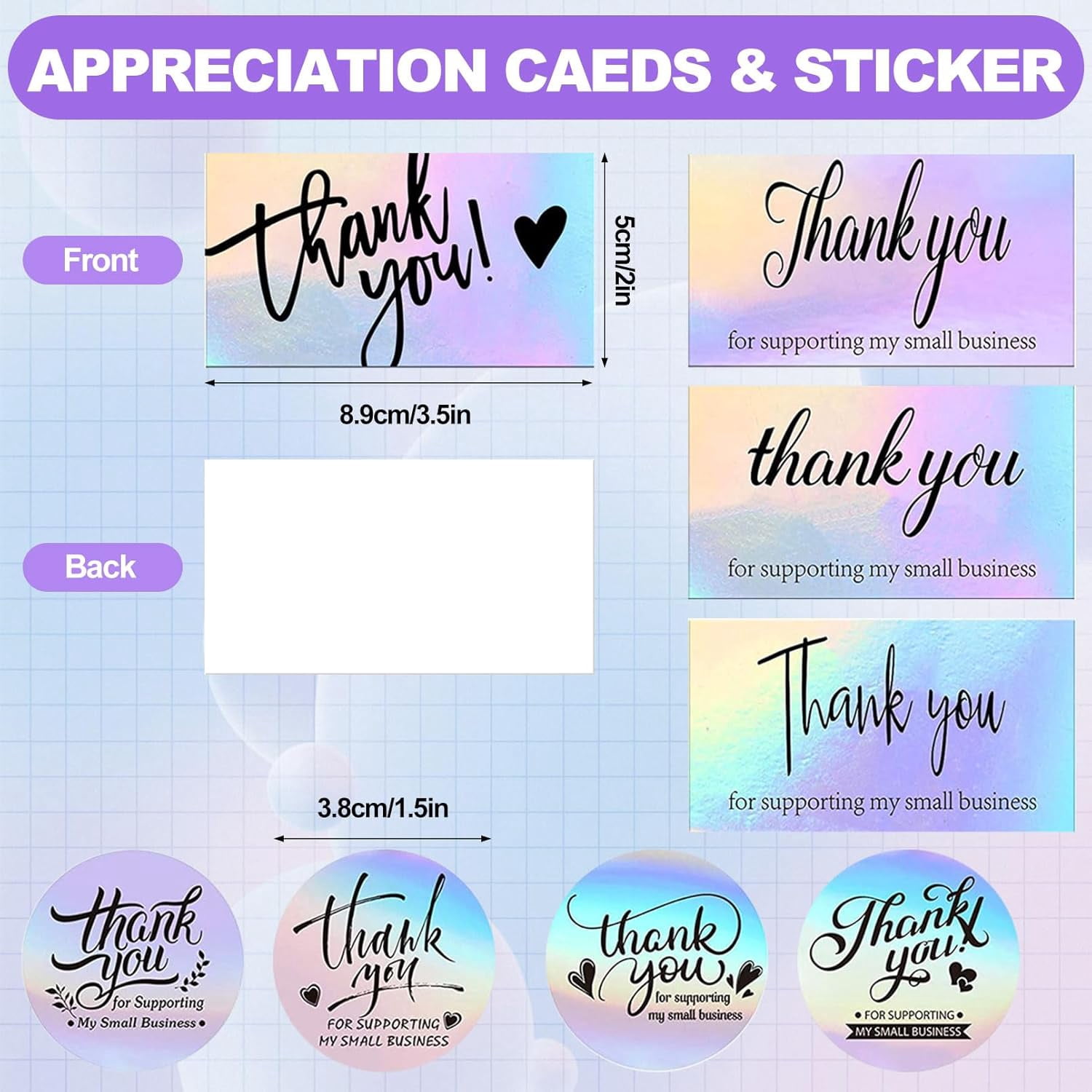 Jutoe Metallic Bubble Mailers, Holographic Padded Shipping Envelopes with Thank You Cards and Stickers (Silver, 50 Pack) g12ab