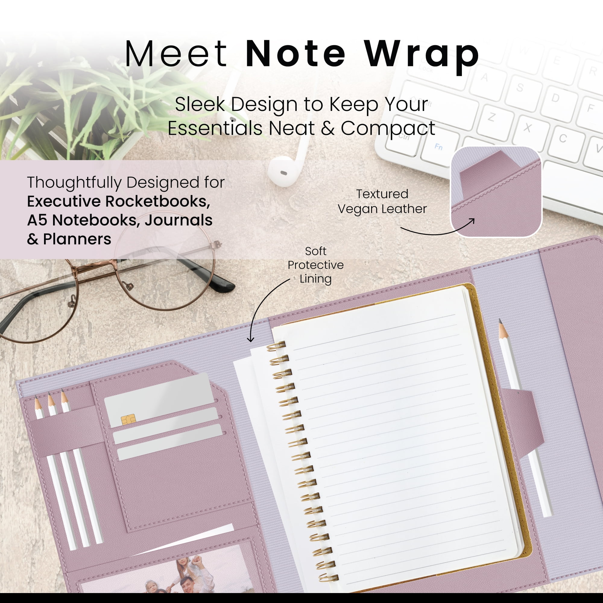Note Wrap Slim Lightweight Organizer Folio Cover for Rocketbook, Journal, Planner, and Notebook (Letter Size) fkjby