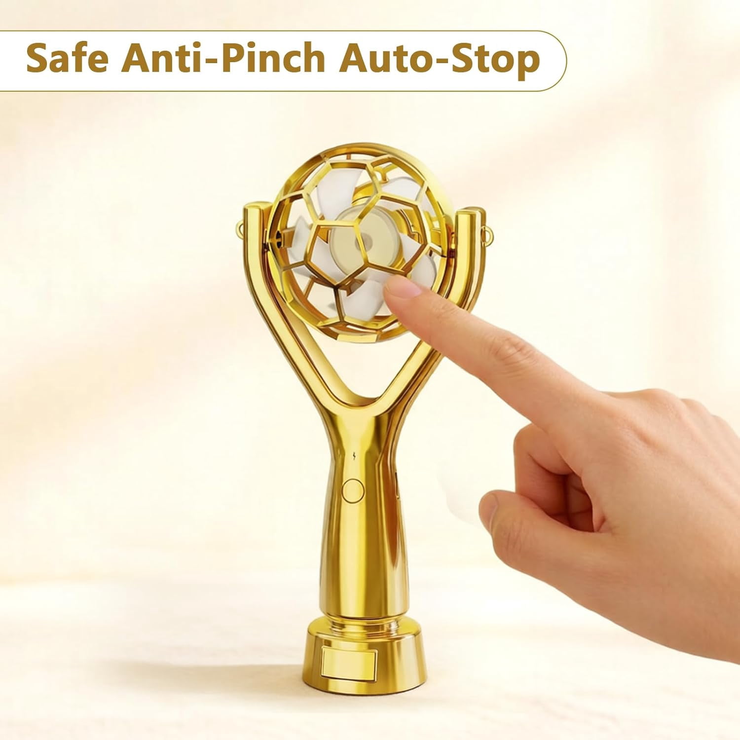 Desiso Handheld Soccer Trophy Fan, Portable USB Rechargeable Cooling Device, Quiet 3-Speed Stadium Fan (Rose Gold, 1 Unit) ko4jz
