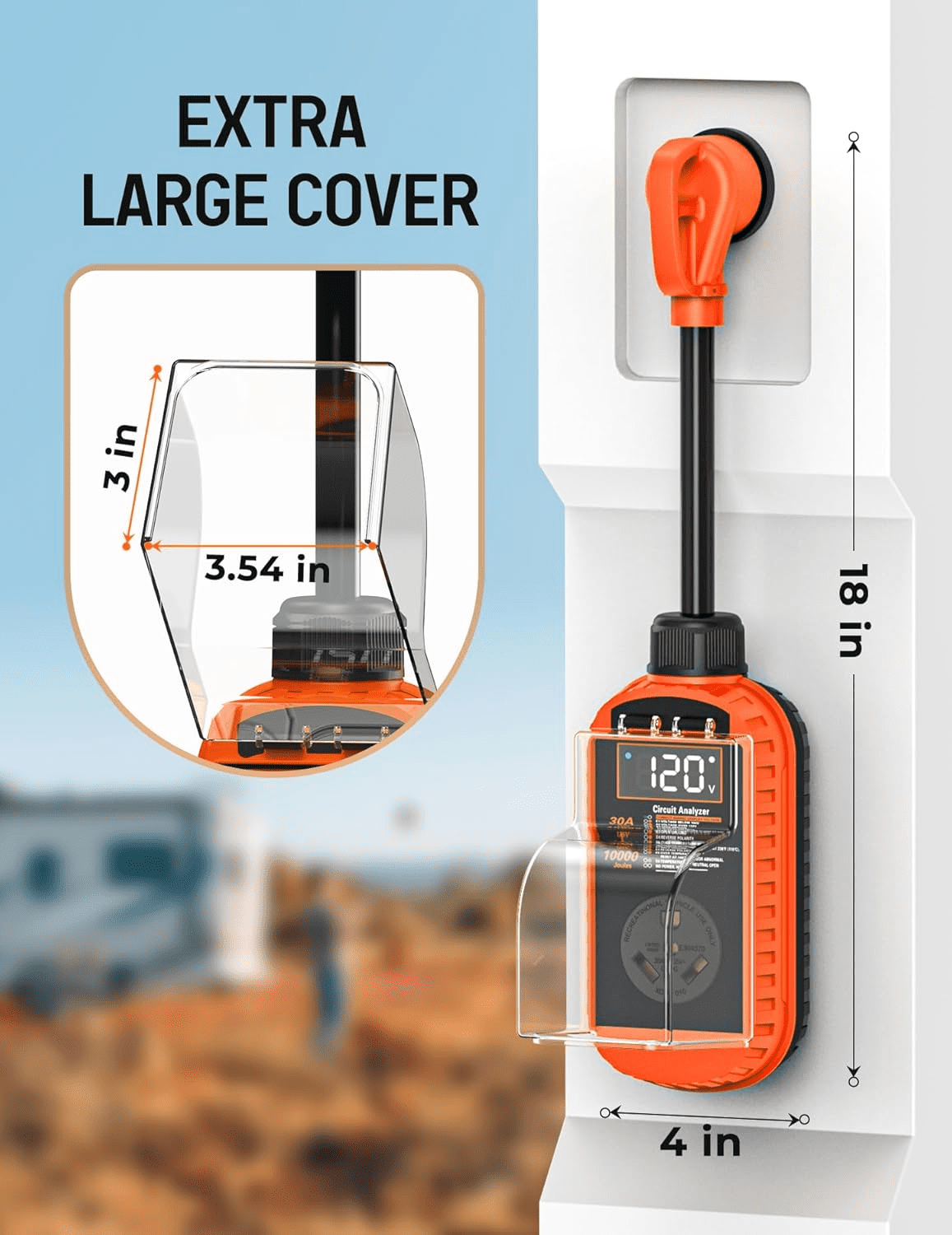 Mpow 30 Amp RV Surge Protector, 10,000J Smart Circuit Analyzer with LED Display & Auto Shutoff (Orange, 30 Amp) 5b85g