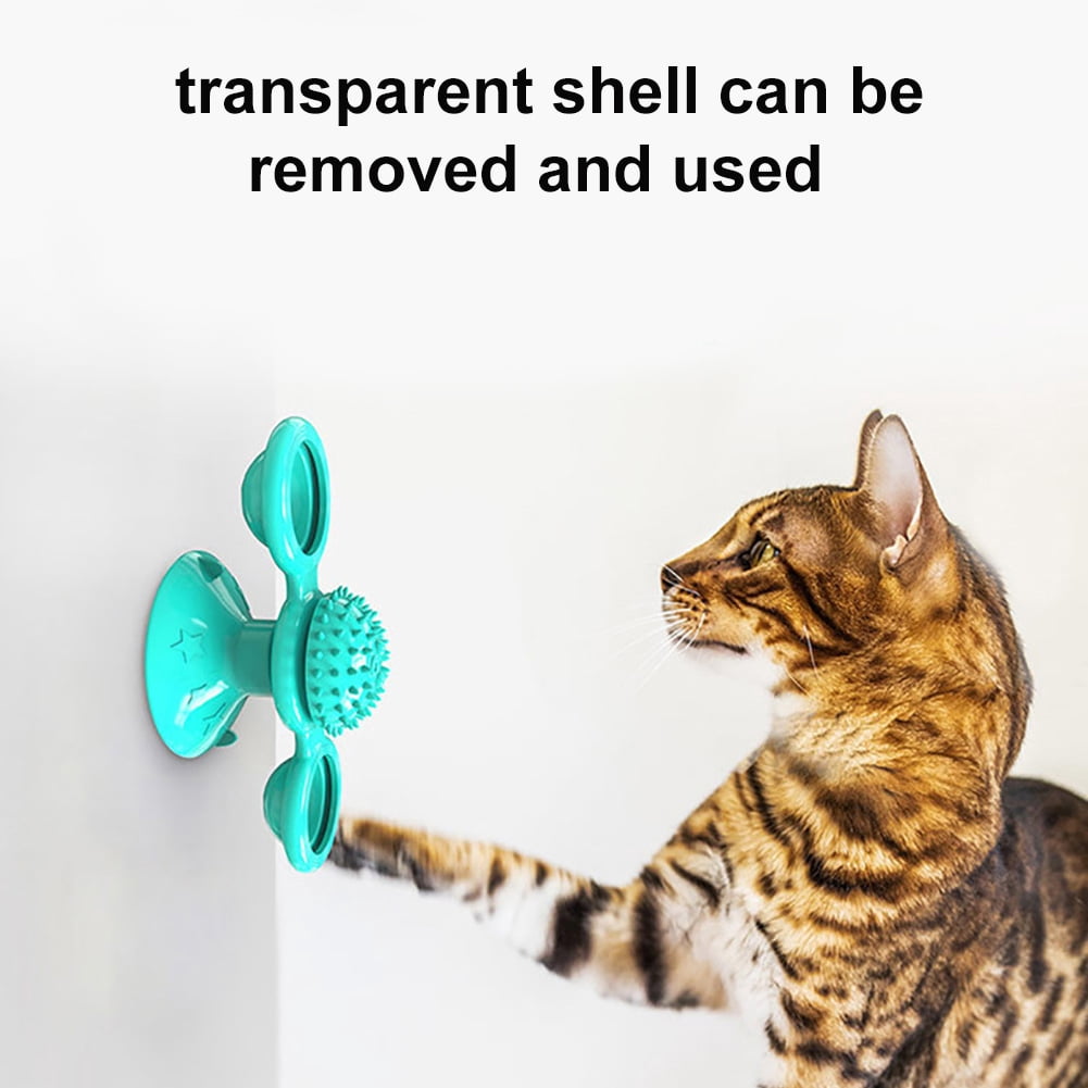 Visland Interactive Cat Toy Turntable with Grooming Brush and Catnip Ball (10 in) ftpv1