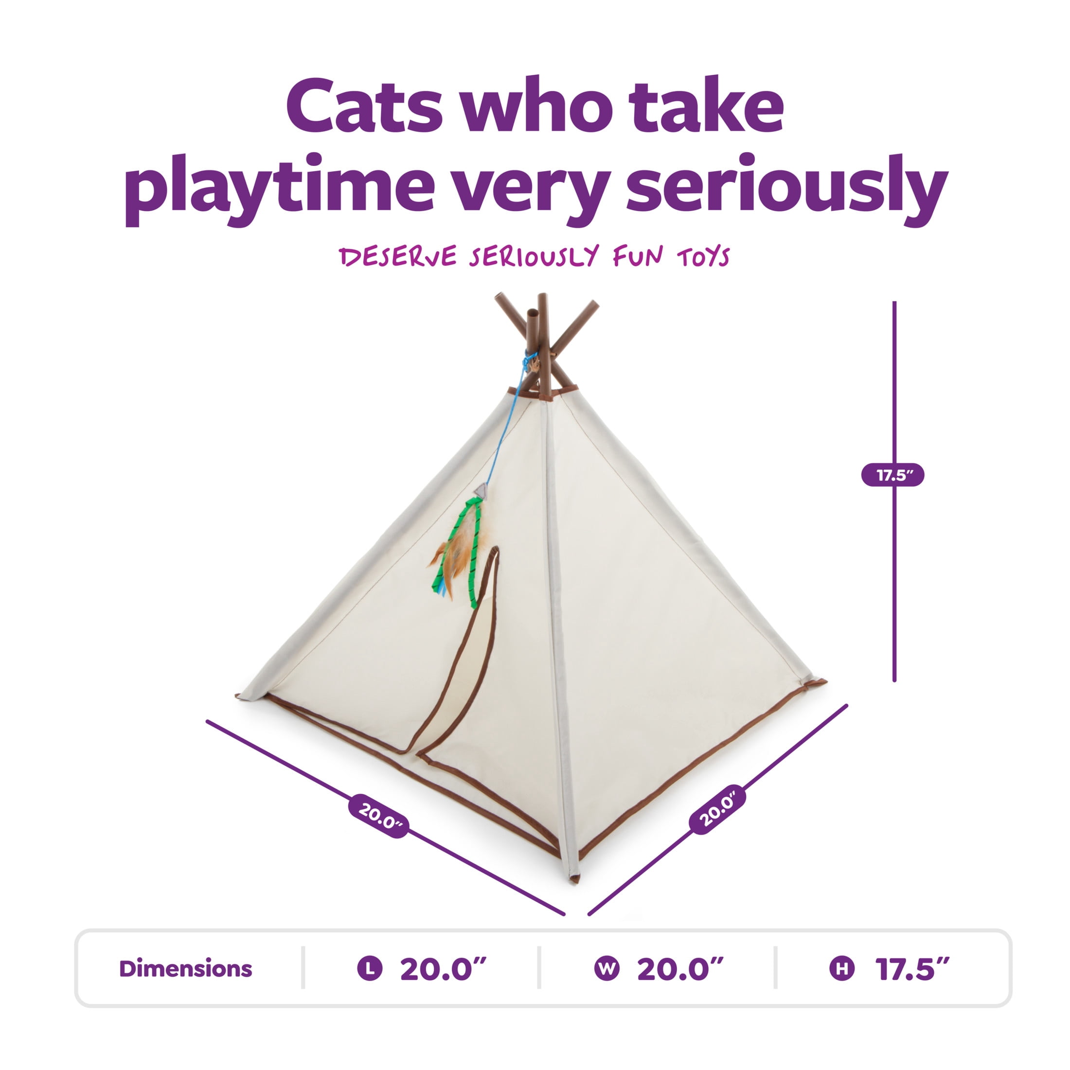 SmartyKat Kitty Camp Crinkle Cat Tent Hideaway with Detachable Dangling Feather Toy (Beige, 18 in x 18 in x 18 in) we4q5