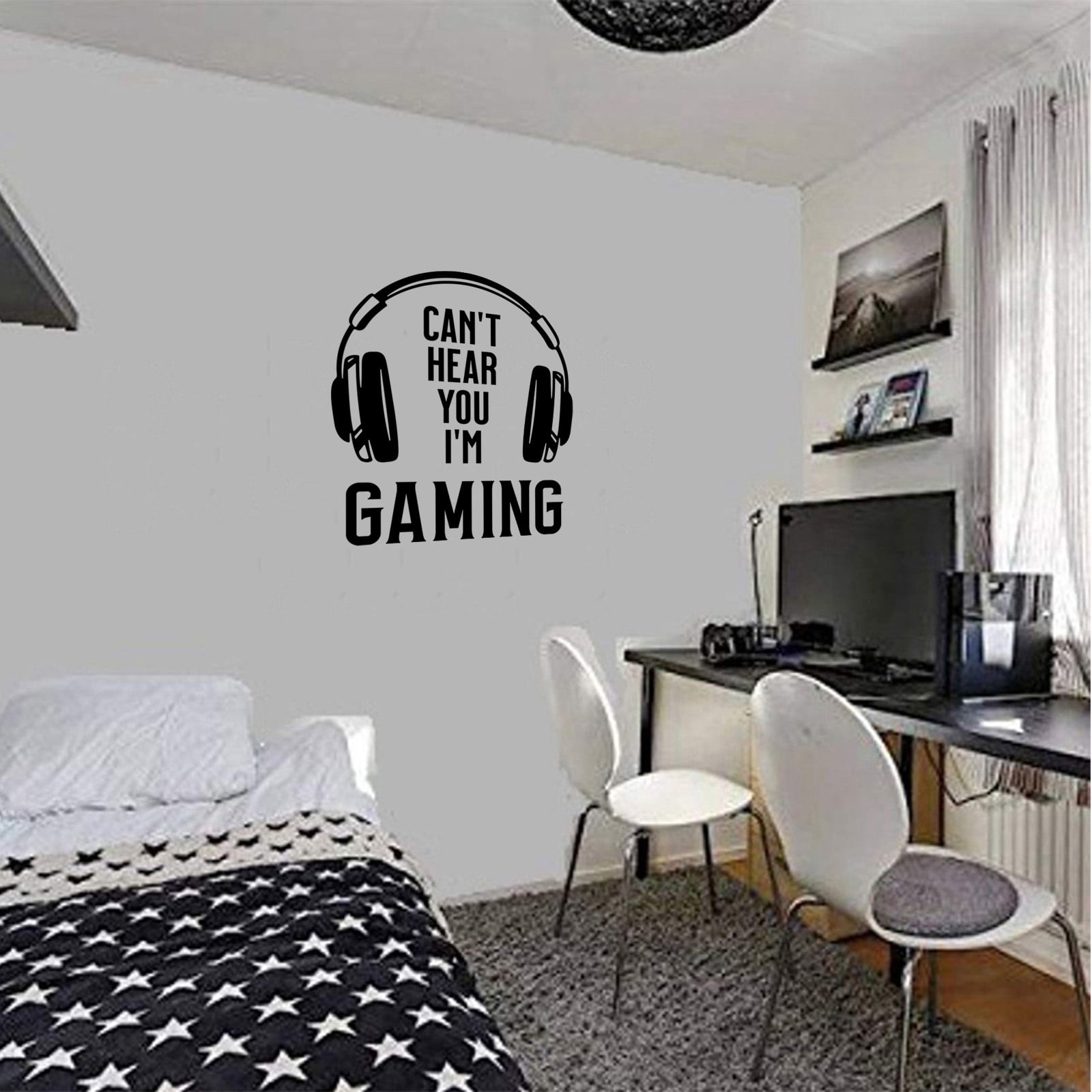 thovorrnl Gaming Wall Decals, Peel and Stick Gamer Room Decor for Boys (Black, 16.5 in x 13.8 in) y2pzp
