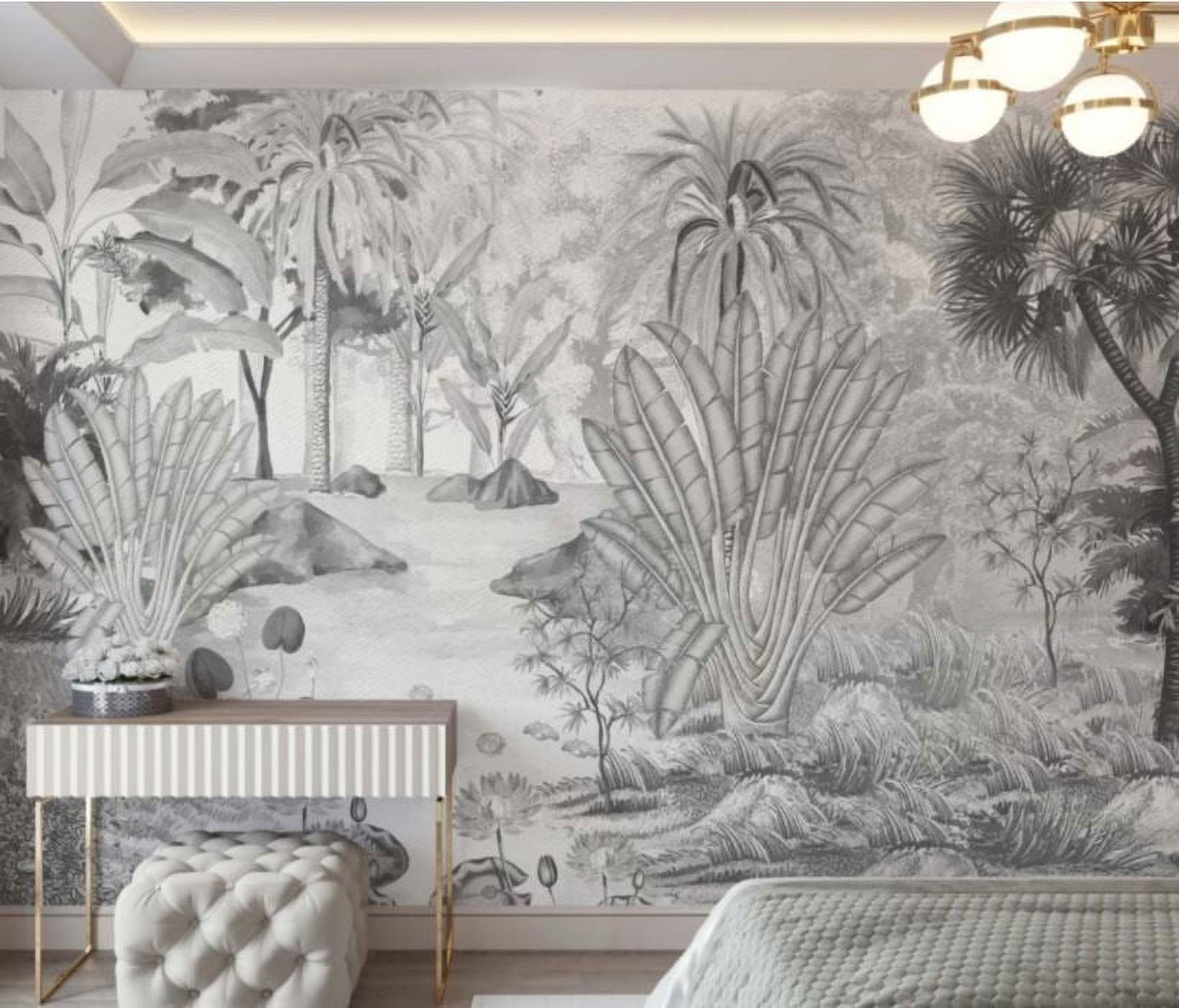 Muravie Tropical Pattern 3D Wallpaper Peel and Stick Wallcovering (Black and White, 17.7 in x 118 in) 7v58i