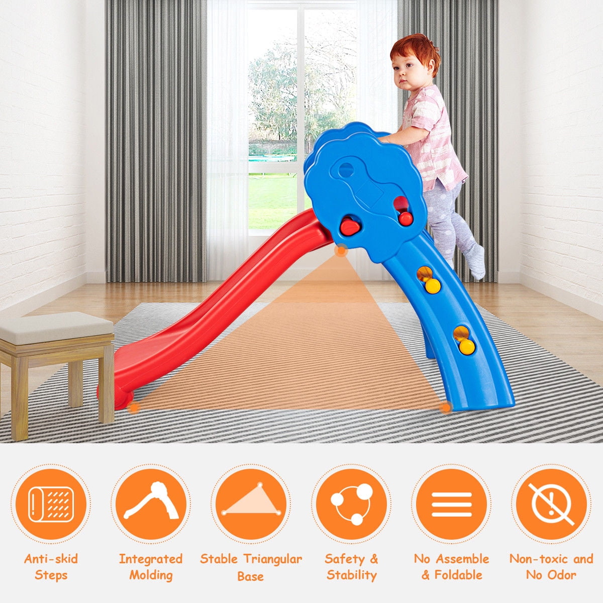INFANS Kids Folding Play Slide, Indoor and Outdoor Climber for Toddlers (Red, 110 lb Capacity) obwdz