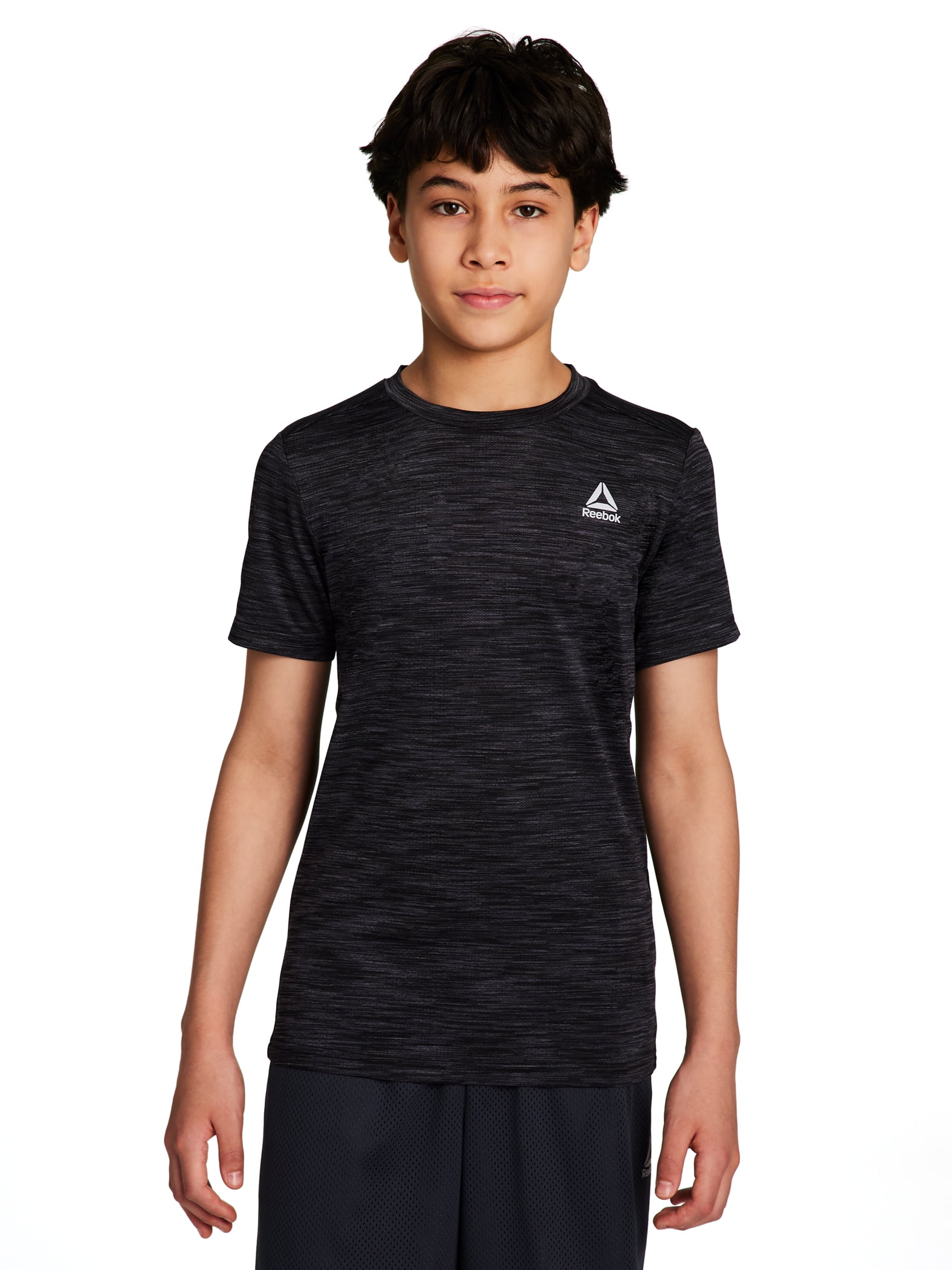 Reebok Boy's Athletic Stride Performance T-Shirt Moisture-Wicking Activewear (Black, L, 2-Pack) vk525