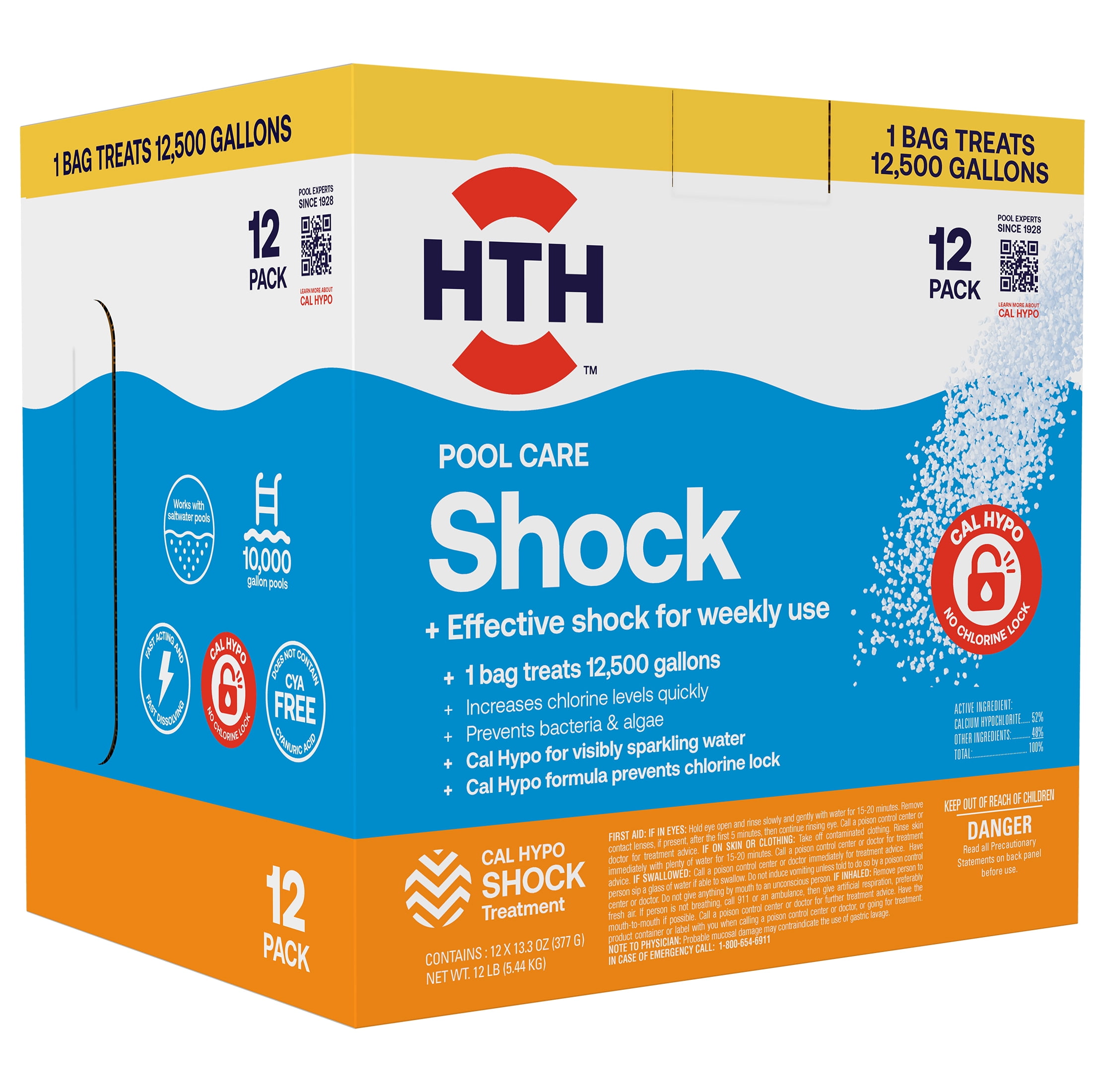 HTH Pool Care Chlorine Shock Granules for Algae Prevention and Sanitization (12 Pack) gfi8e