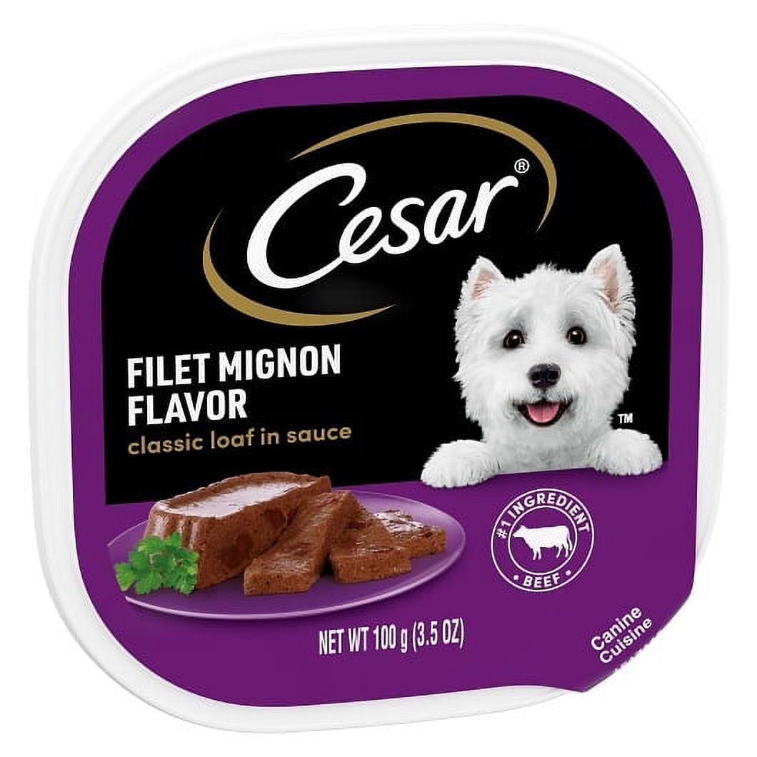 Cesar Soft Wet Dog Food, Classic Loaf in Sauce, Filet Mignon Flavor (24 Pack, 3.5 oz Trays) 3rbkt