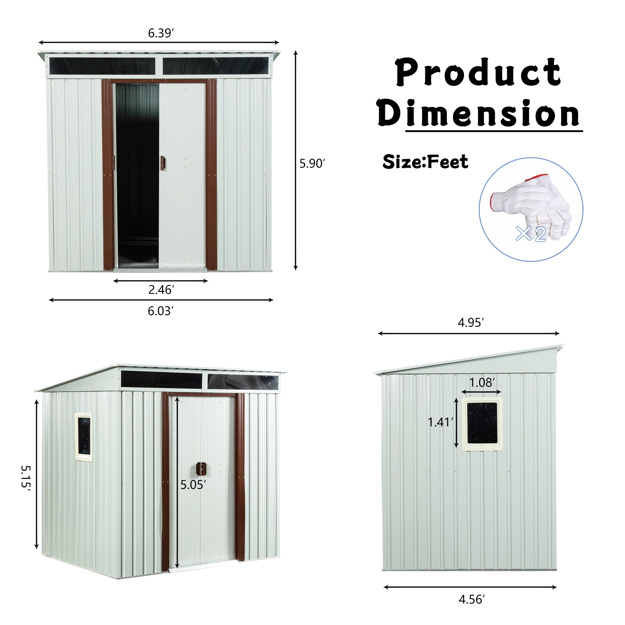 GUTALOR Outdoor Metal Storage Shed, Weather-Resistant Garden Tool House with Window and Sliding Door (White, 6 ft x 5 ft) 6xa73