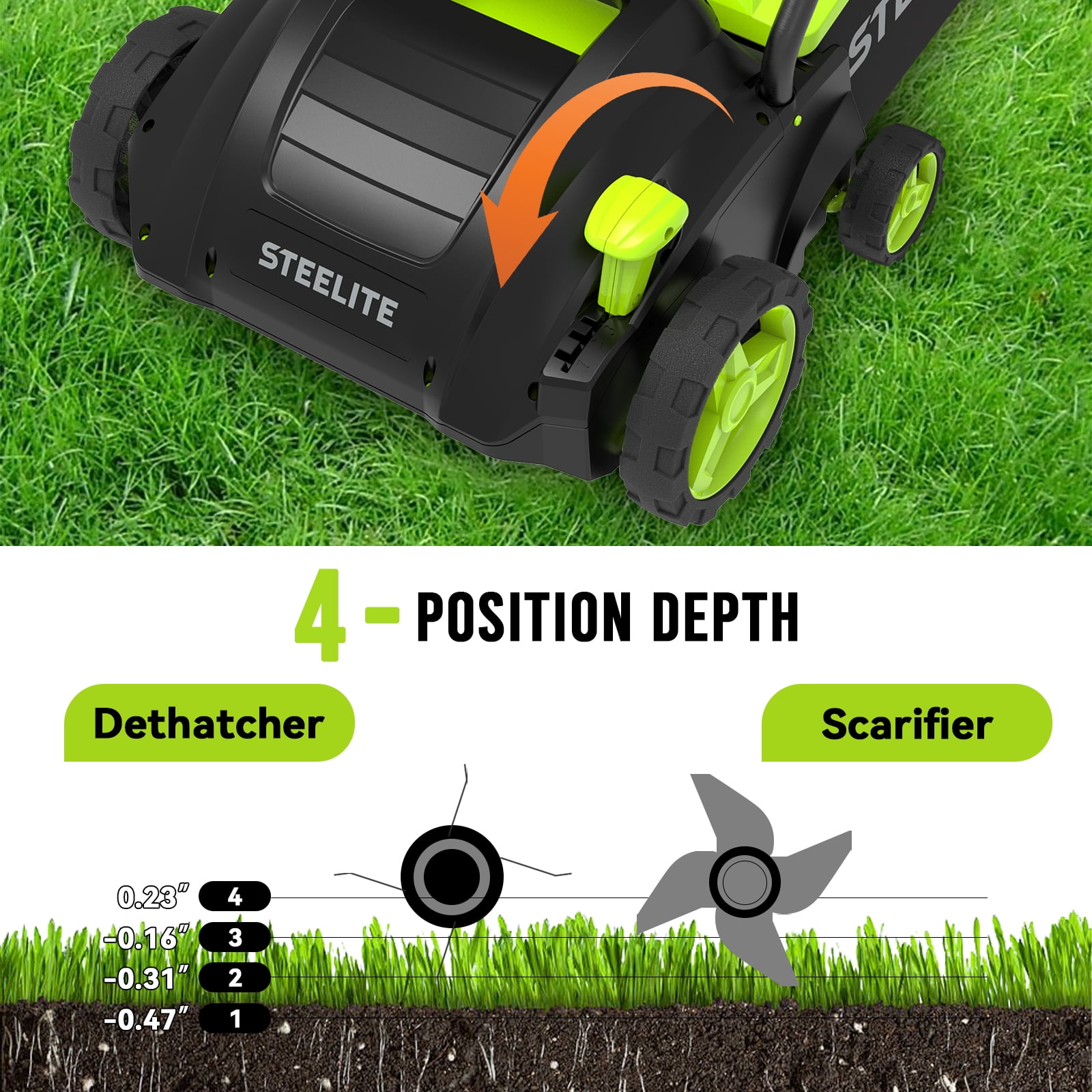 Steelite 2-in-1 Electric Dethatcher and Scarifier, 12-Amp Corded Lawn Aerator with 8-Gallon Collection Bag (13 in) xhauv