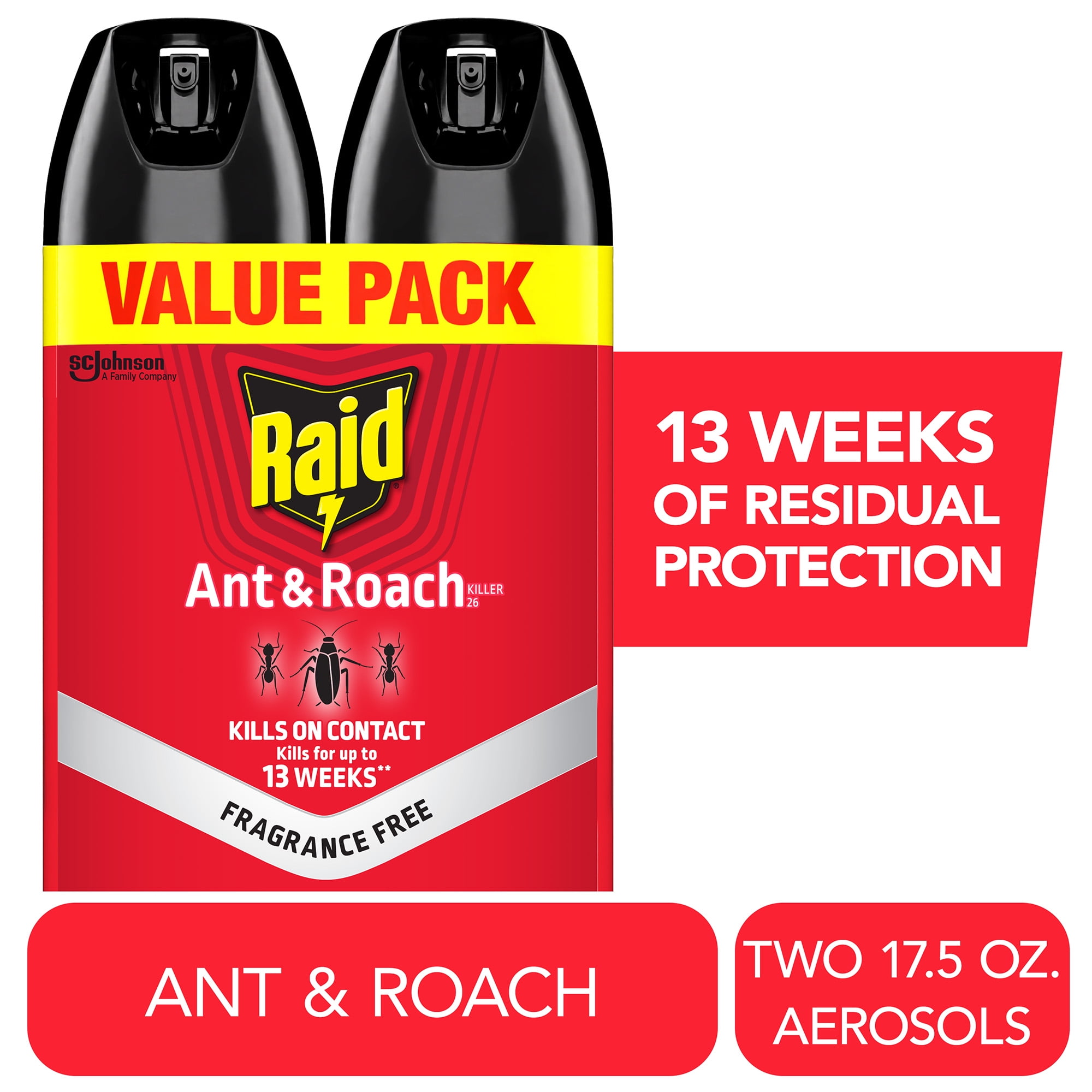Raid Ant & Roach Killer Indoor Insecticide Spray (Fragrance Free, 35 oz, 2 Pack) jzlme