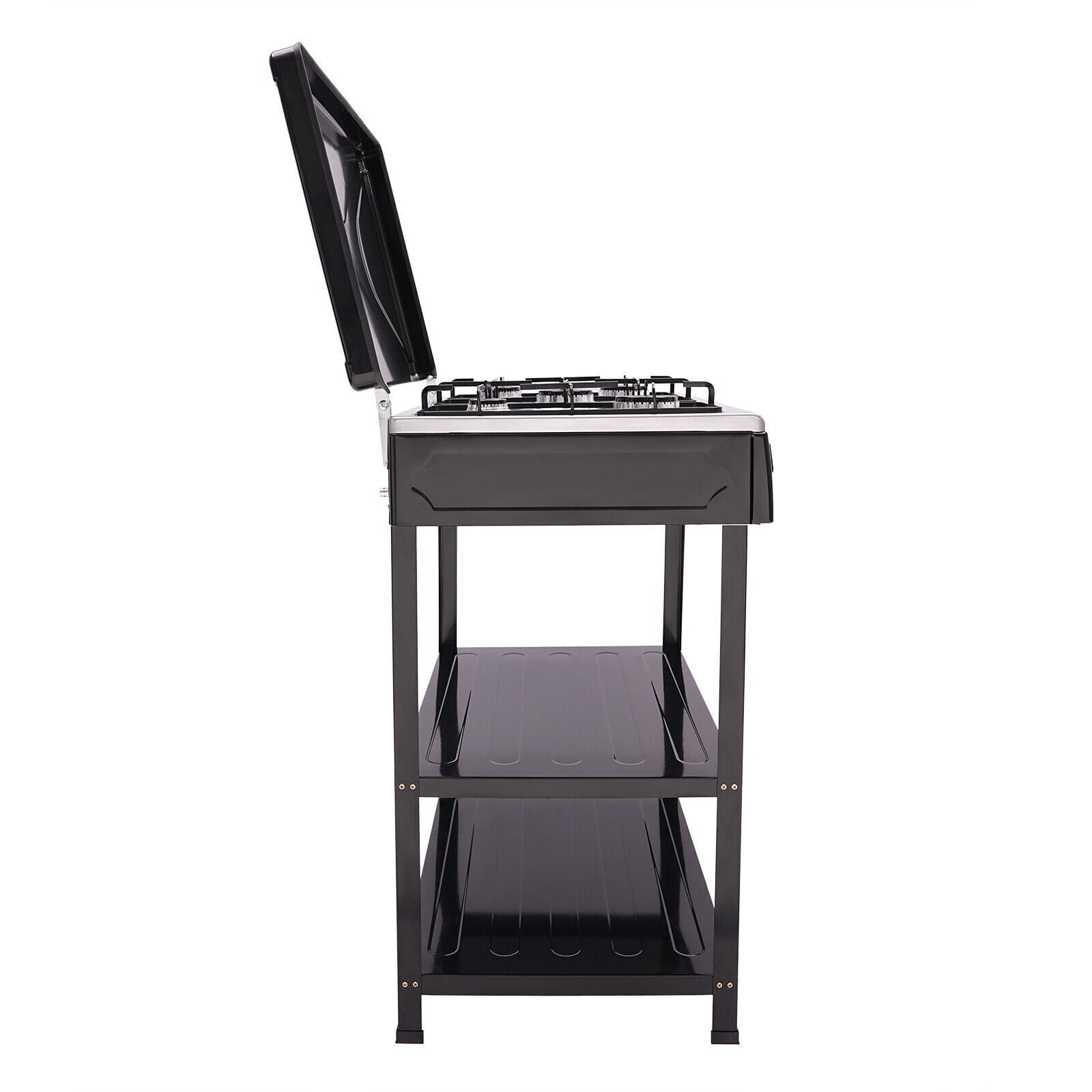 Generic 5-Burner Gas Stove Outdoor Camping BBQ Grill with 2-Tier Storage Rack (Black) g36xu