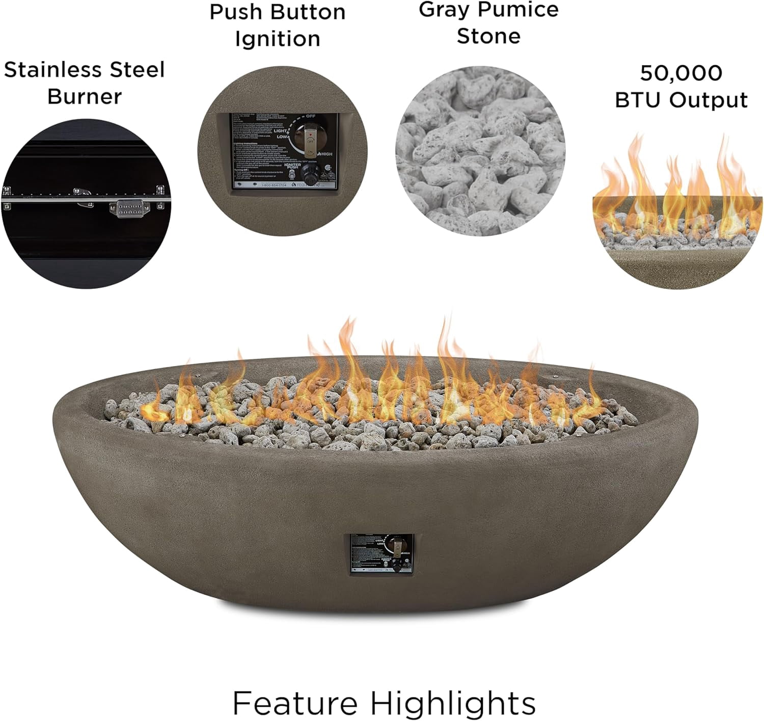 Real Flame Riverside 58 in Oval Concrete Propane Fire Pit (Glacier Gray, 58 in) atob0