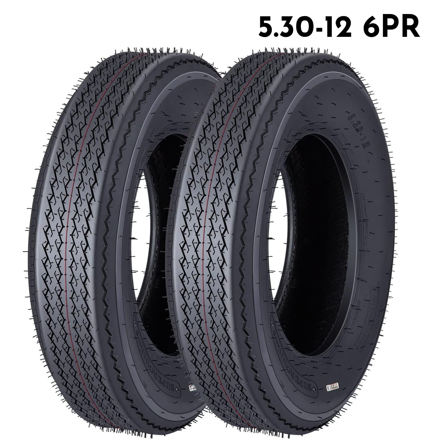 Telyswee 5.30-12 Trailer Tires (Load Range C, 6PR, Black, Set of 2) imp5e
