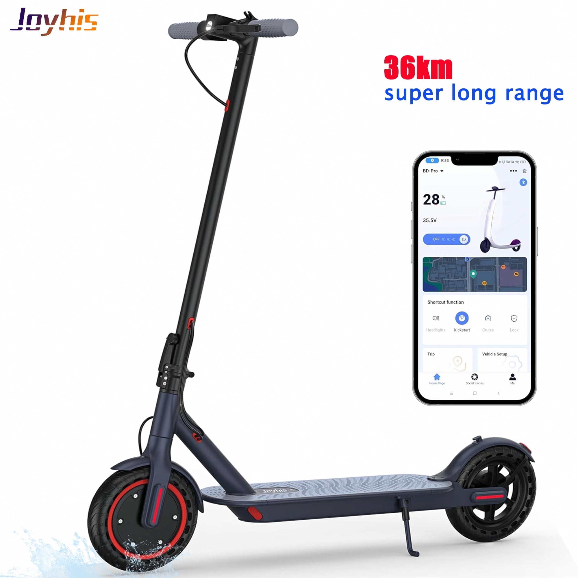 Joyhis J078L Electric Scooter for Adults, Portable Foldable Commuter with App Control and Dual Braking System (Grey, 8.5 in Tires) s46o4