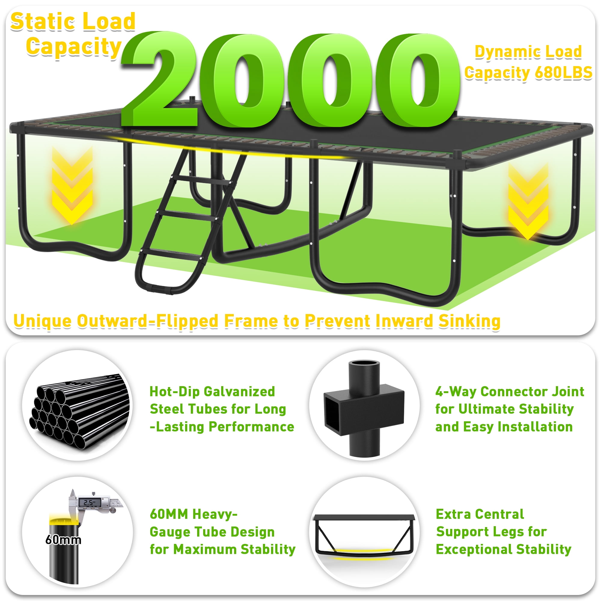 Jump Into Fun Rectangle Trampoline (Green, 8x14 ft) 8e0te