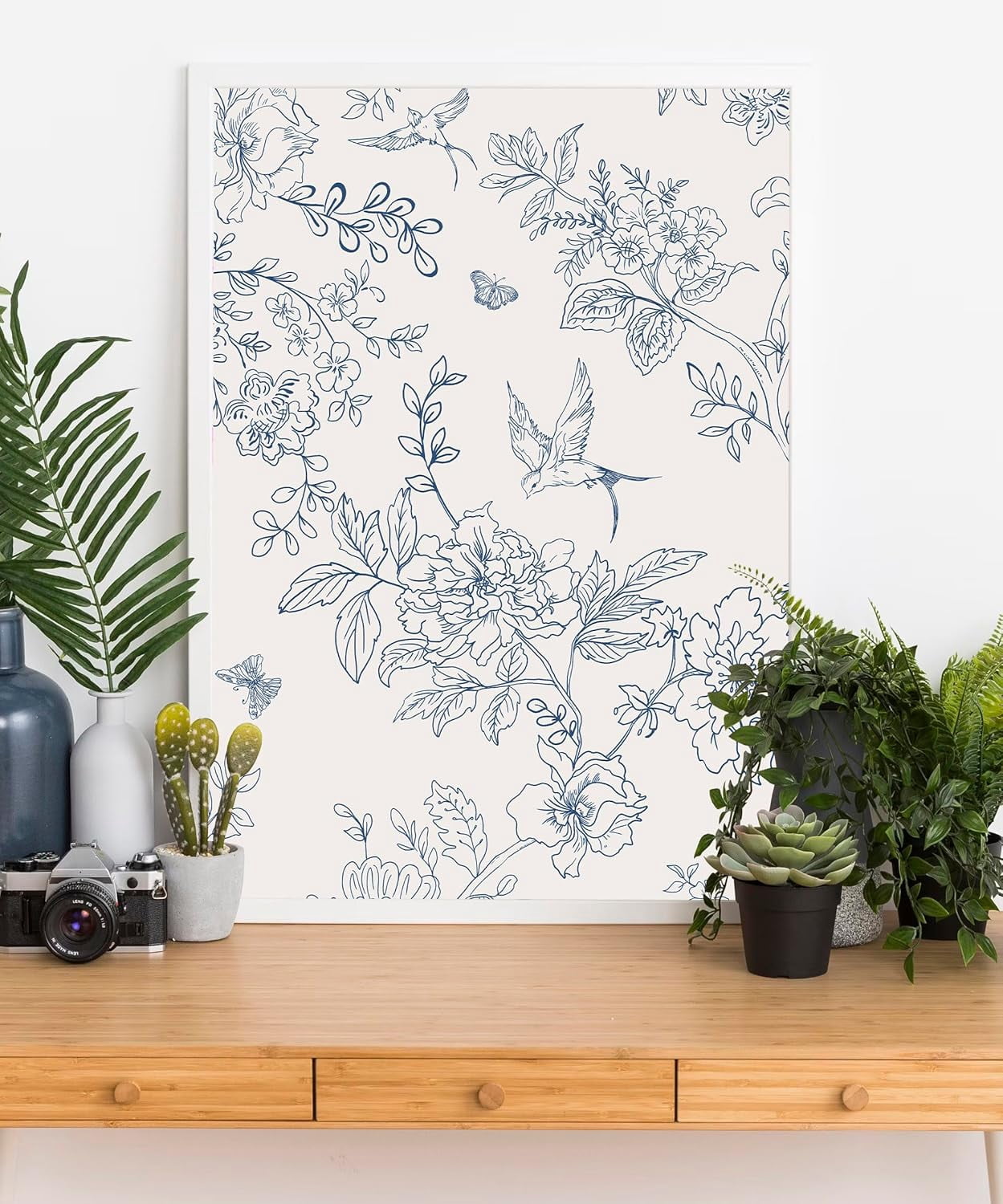 Usachibb Vintage Floral Peel and Stick Wallpaper, Removable Boho Contact Paper for Bedroom and Bathroom (Cream White and Blue, 17.7 in x 118.1 in) 7fljd