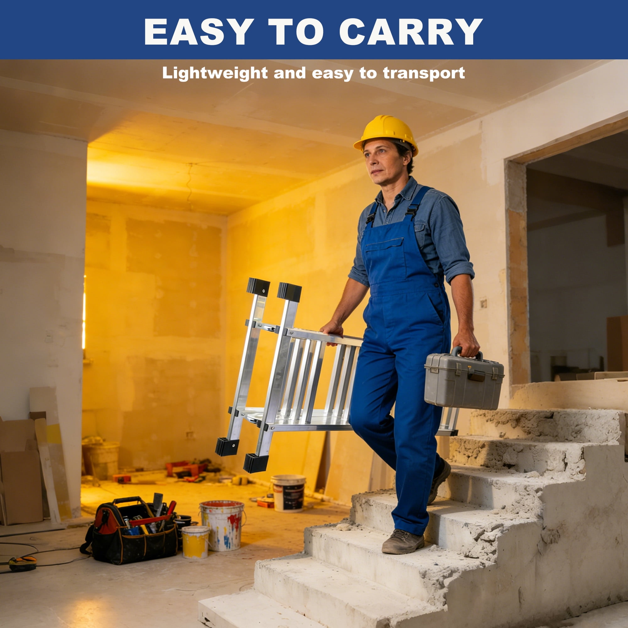 edx Multi-Purpose Folding Telescoping Ladder, Heavy-Duty Aluminum Alloy, Anti-Slip Design & Safety Lock System (White, 330 lb Capacity) 2gh0l
