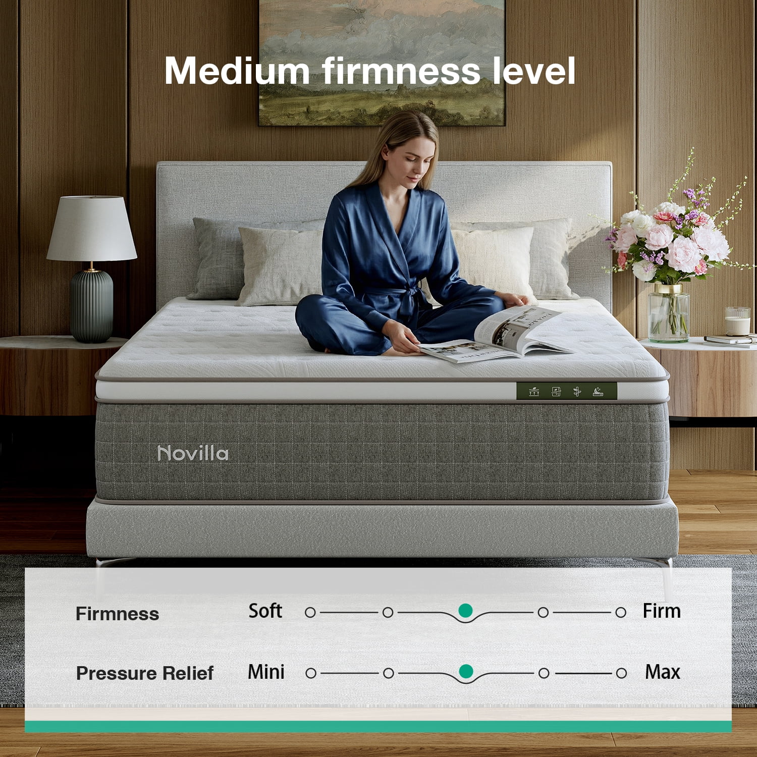 Novilla Vela Hybrid King Mattress, Cooling Gel Memory Foam Bed with Pressure Relief (White, 10 in) yljze