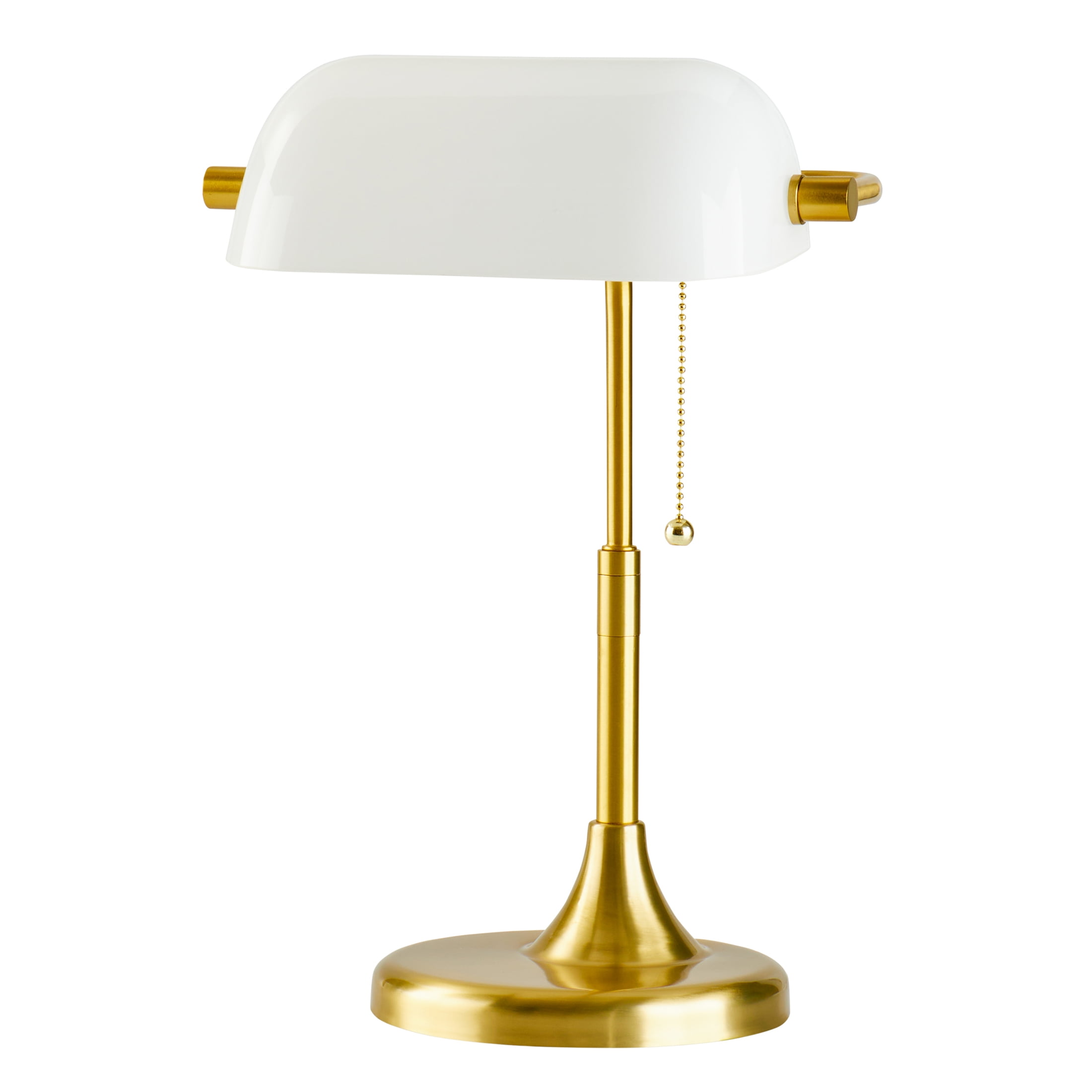 Better Homes & Gardens Modern Banker Desk Lamp with Adjustable Glass Shade (Gold/White, 19 in) 3aowk