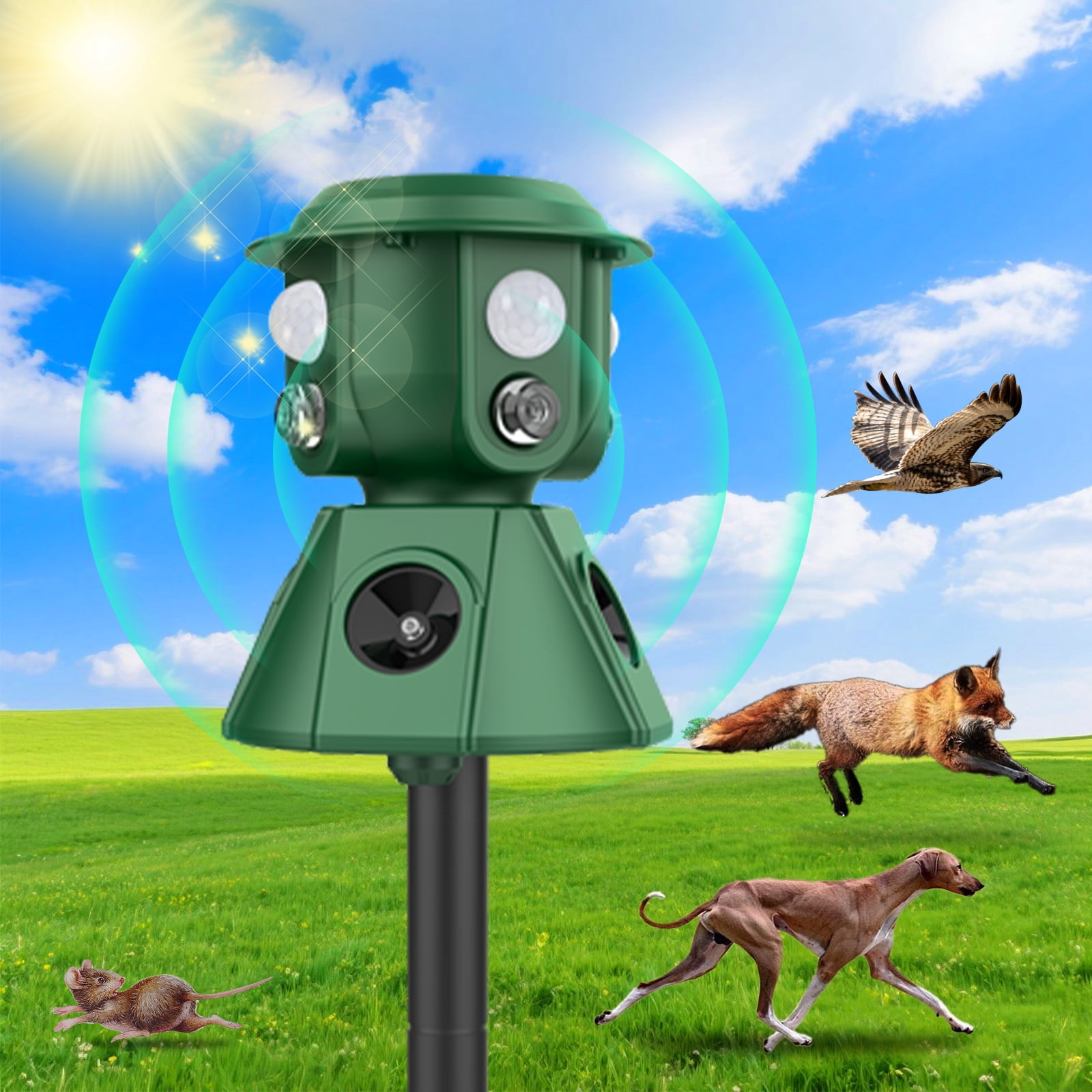 KingFurt Ultrasonic Animal Repeller 360 Degree Pest Control Device (Green, 1000mAh Battery) 2l84i