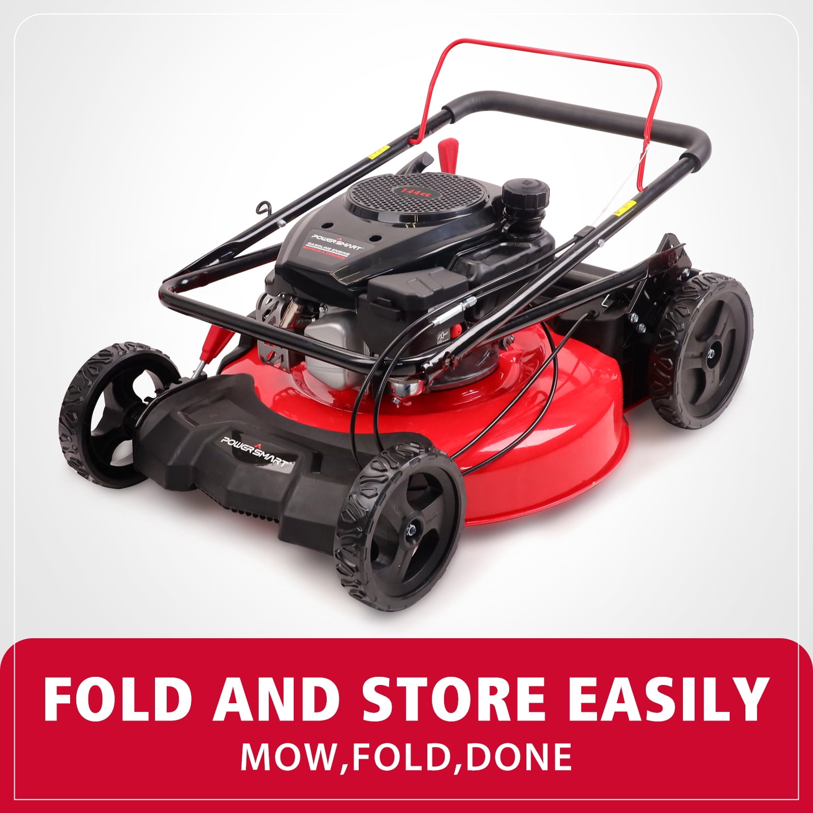 PowerSmart 21-Inch 144cc Gas Push Lawn Mower, 2-in-1 Mulching & Side Discharge (Red, 21 in) wg05a