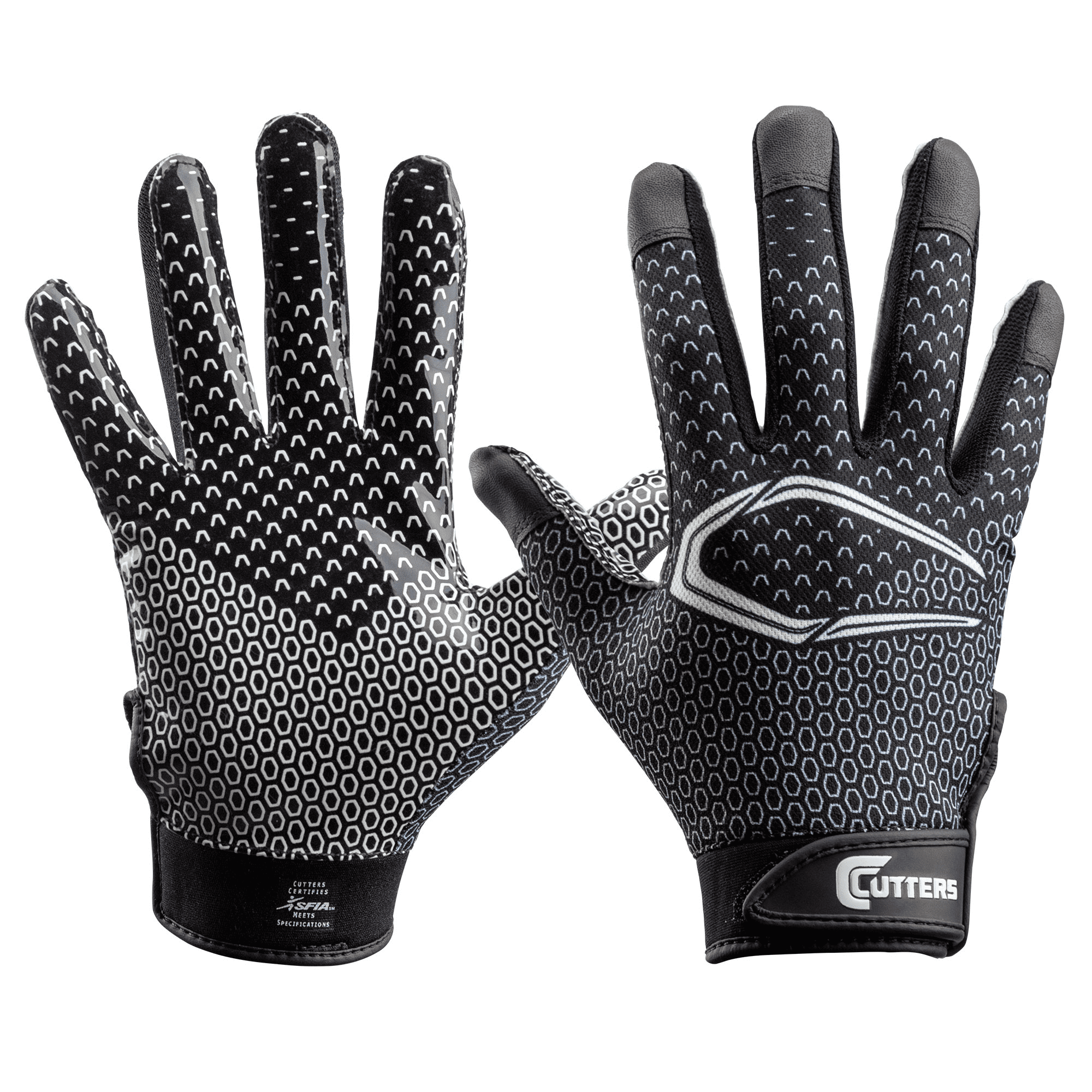 Cutters Game Day Football Receiver Gloves, Professional Grip Performance (Black, S/M) s9s7z