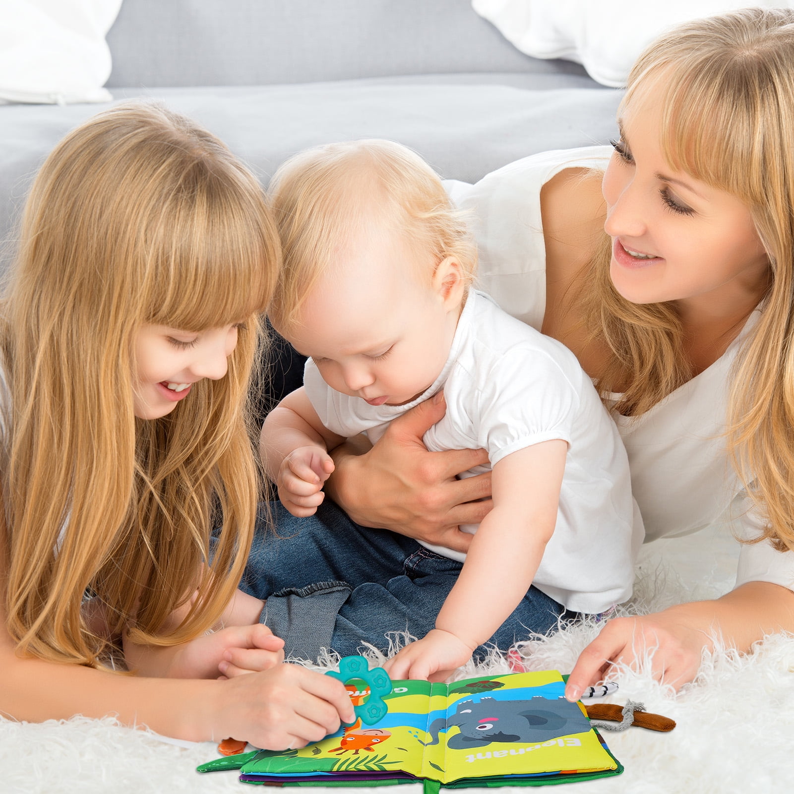 sixwipe Soft Cloth Baby Books Sensory Activity Set with Teething Ring (Multicolor, 2 Pack) uovme