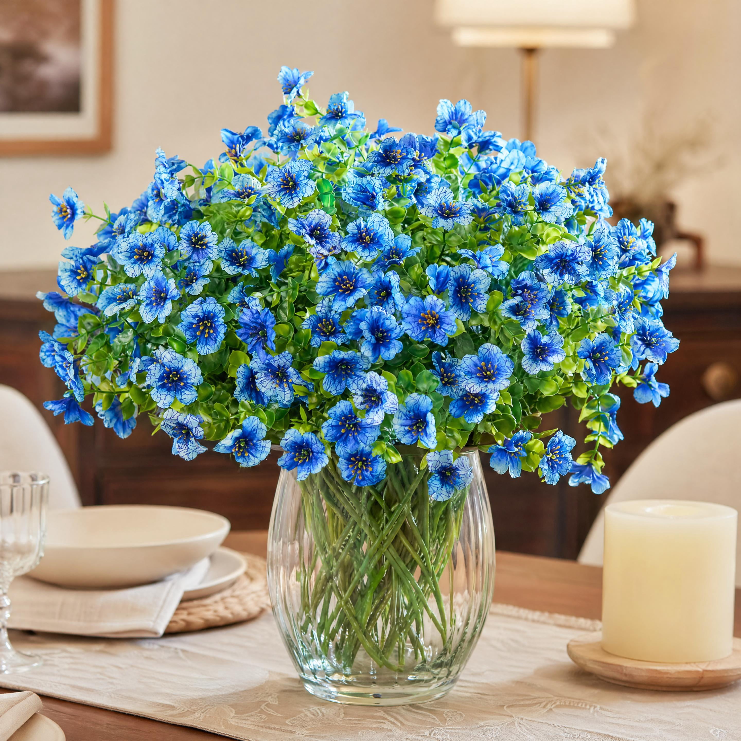 YIFEN Artificial Autumn Flowers UV-Resistant Outdoor Fall Decor (Blue, 12 Bundles) yg2gb