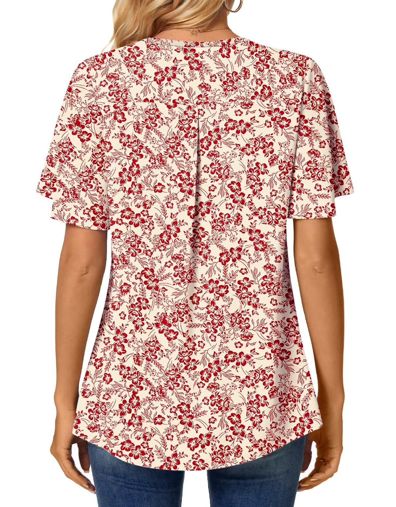 Fantaslook Womens V Neck Tunic Blouse Short Sleeve Dressy Casual Work Shirt (Red, L) h75sl