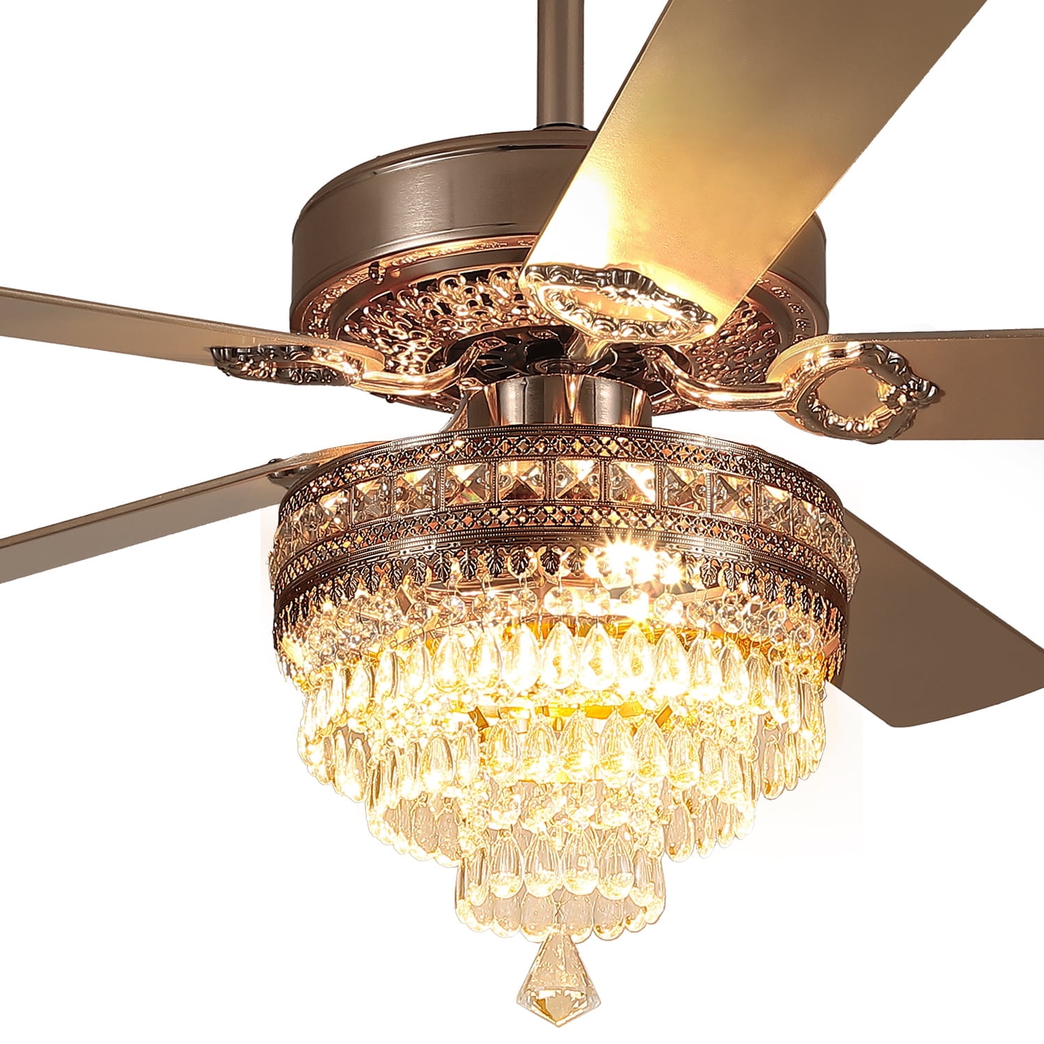 Yiosi 52 in Crystal Chandelier Ceiling Fan with Remote Control, 3-Speed AC Motor, Farmhouse Lighting for Living Room (Gold, 52 in) zuq47
