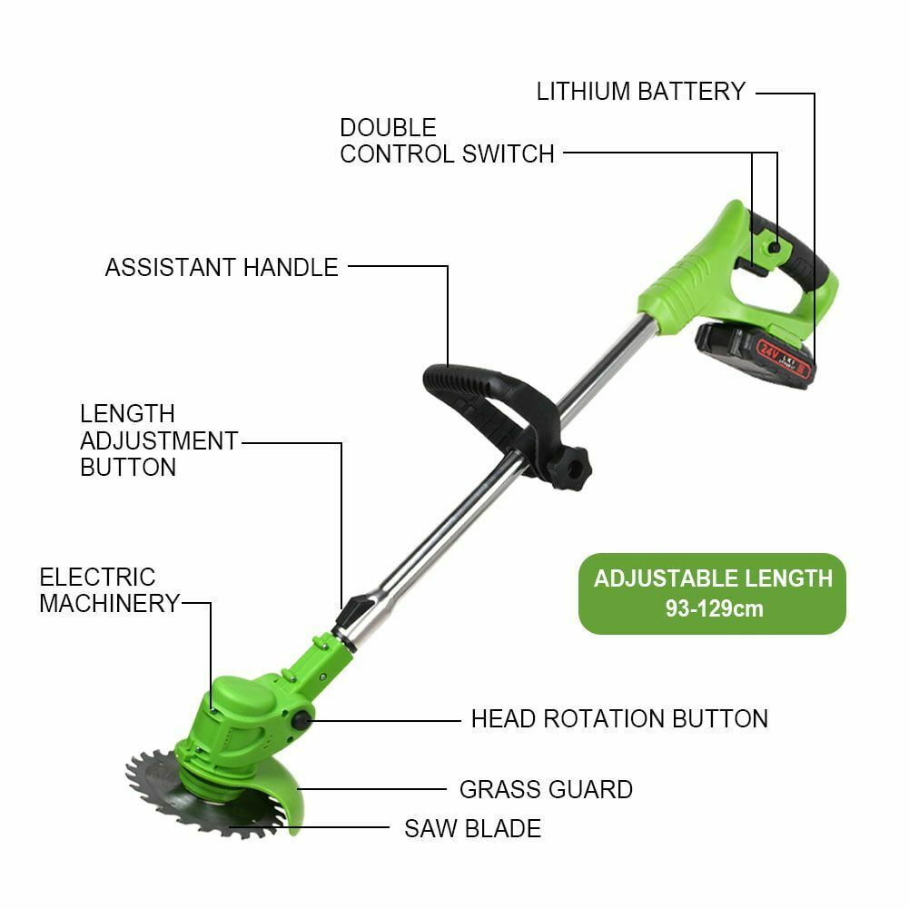 Mascarry 24V Cordless Electric String Trimmer and Lawn Edger with 2 Batteries and 3 Cutting Blade Types (Green) jaa5v