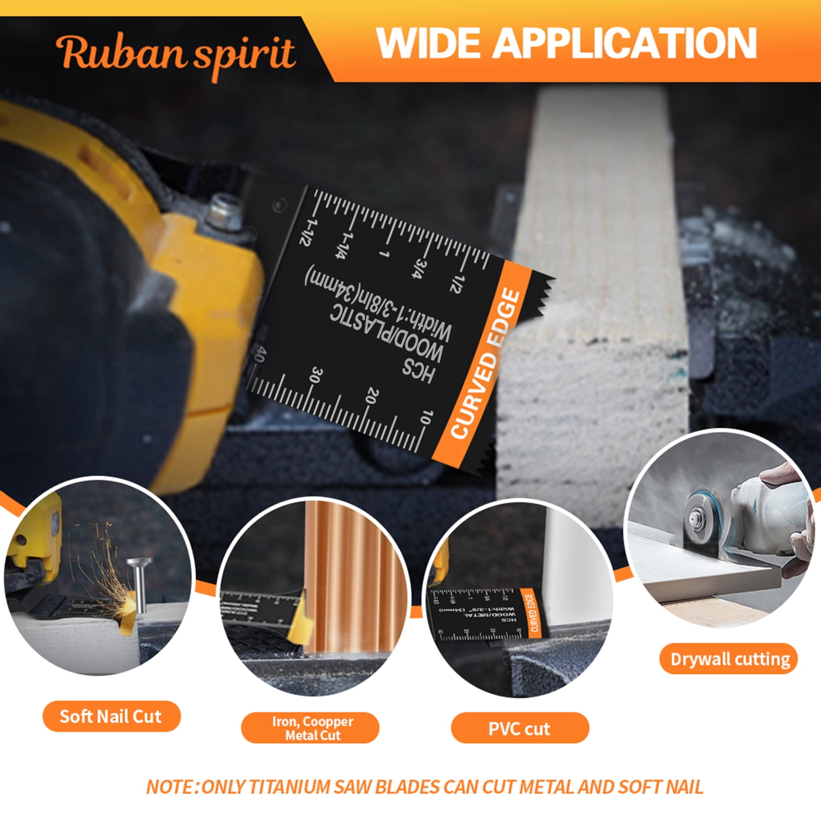 Ruban Spirit 154pcs Oscillating Multi Tool Blade Kit Titanium Bi-Metal Saw Blades for Wood Metal Plastic (154 Piece Set) qsv9l