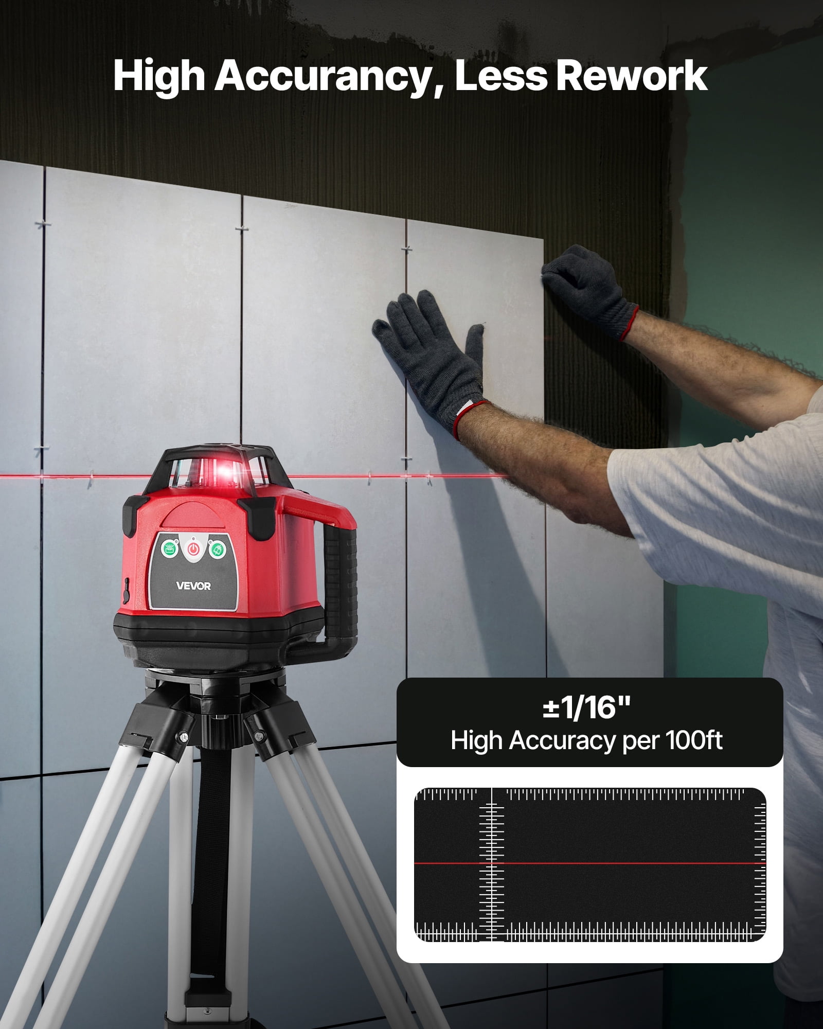 VEVOR Rotary Laser Level Kit, 360-Degree Self-Leveling Red Laser Transit with Tripod and Receiver (2650 ft Range) 9ftcg