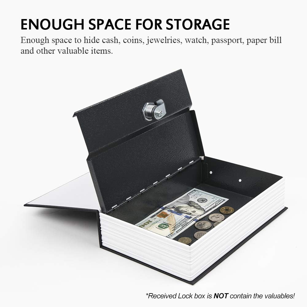 LIYJTK Secret Book Safe with Key Lock, Hidden Metal Security Box for Cash and Jewelry (Black, 4.5 in x 3.1 in x 1.8 in) qjmri