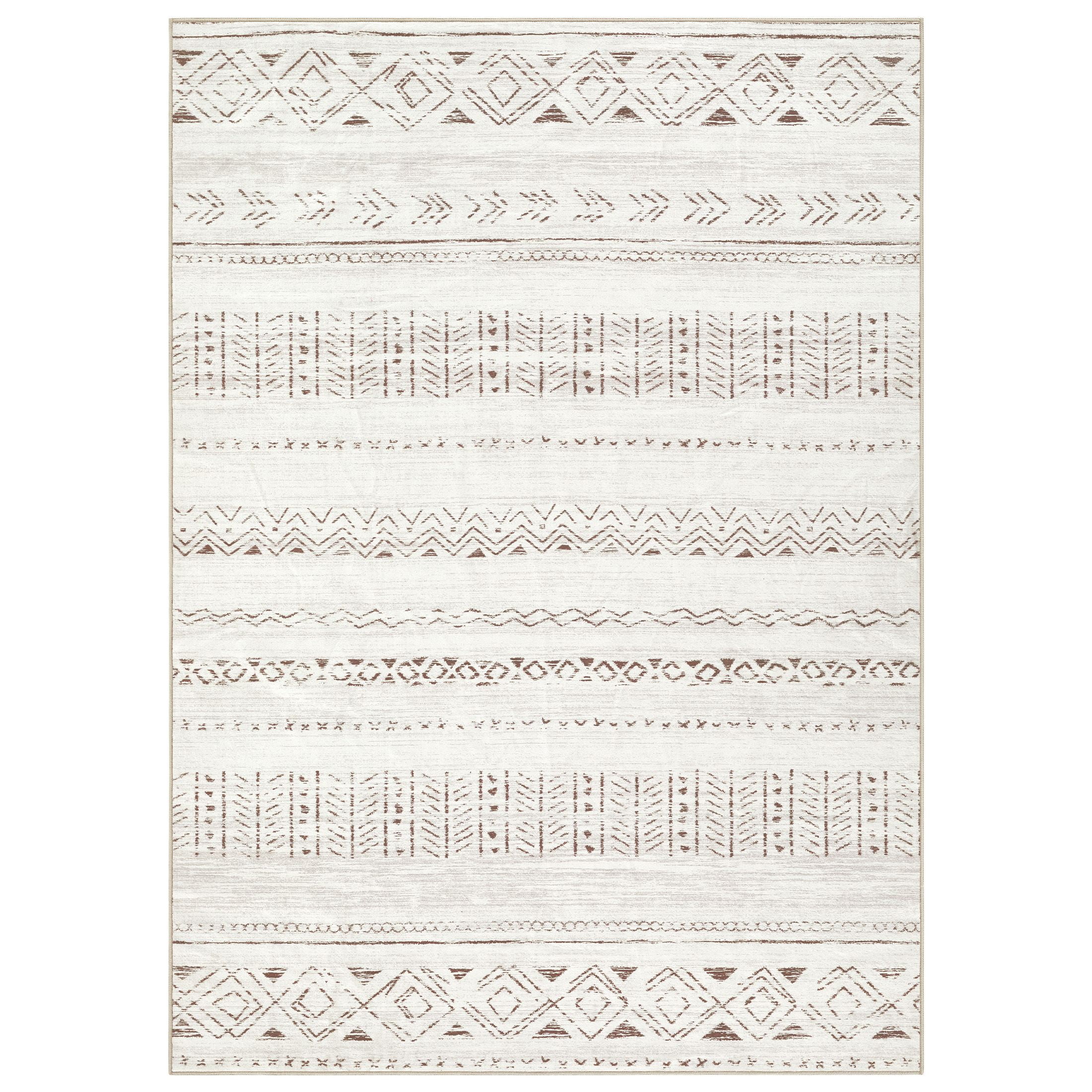 UERMEI Boho Moroccan Area Rug, Washable Geometric Distressed Indoor Carpet for Living Room and Bedroom (Brown, 5 ft x 7 ft) saexo