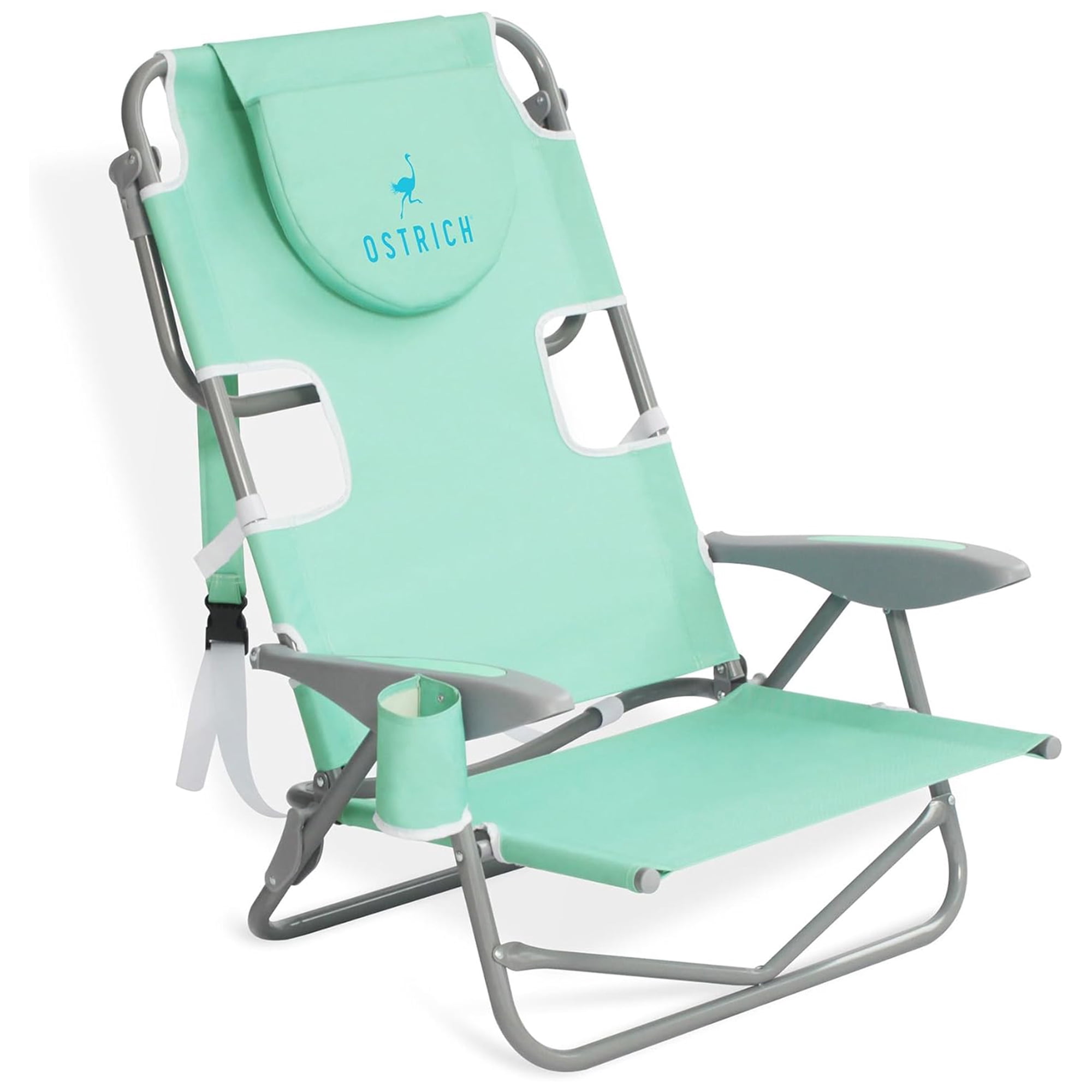 Ostrich On-Your-Back Outdoor Reclining Beach Chair with Face Cavity (Teal, 46 in x 27 in) q99kn