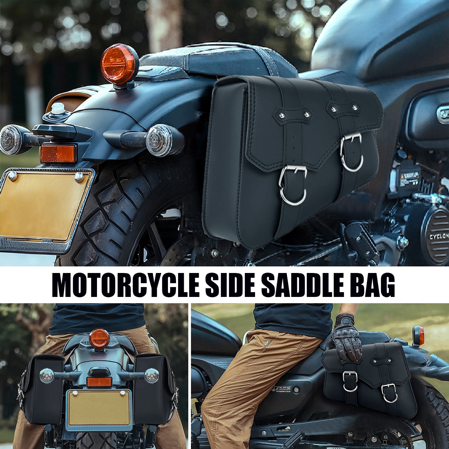 XiongXiong Motorcycle Saddlebags Waterproof PU Leather Side Panniers for Cruiser Biker (Black, 11.4 x 9.4 x 5.1 in, 1 Pair) p1sji