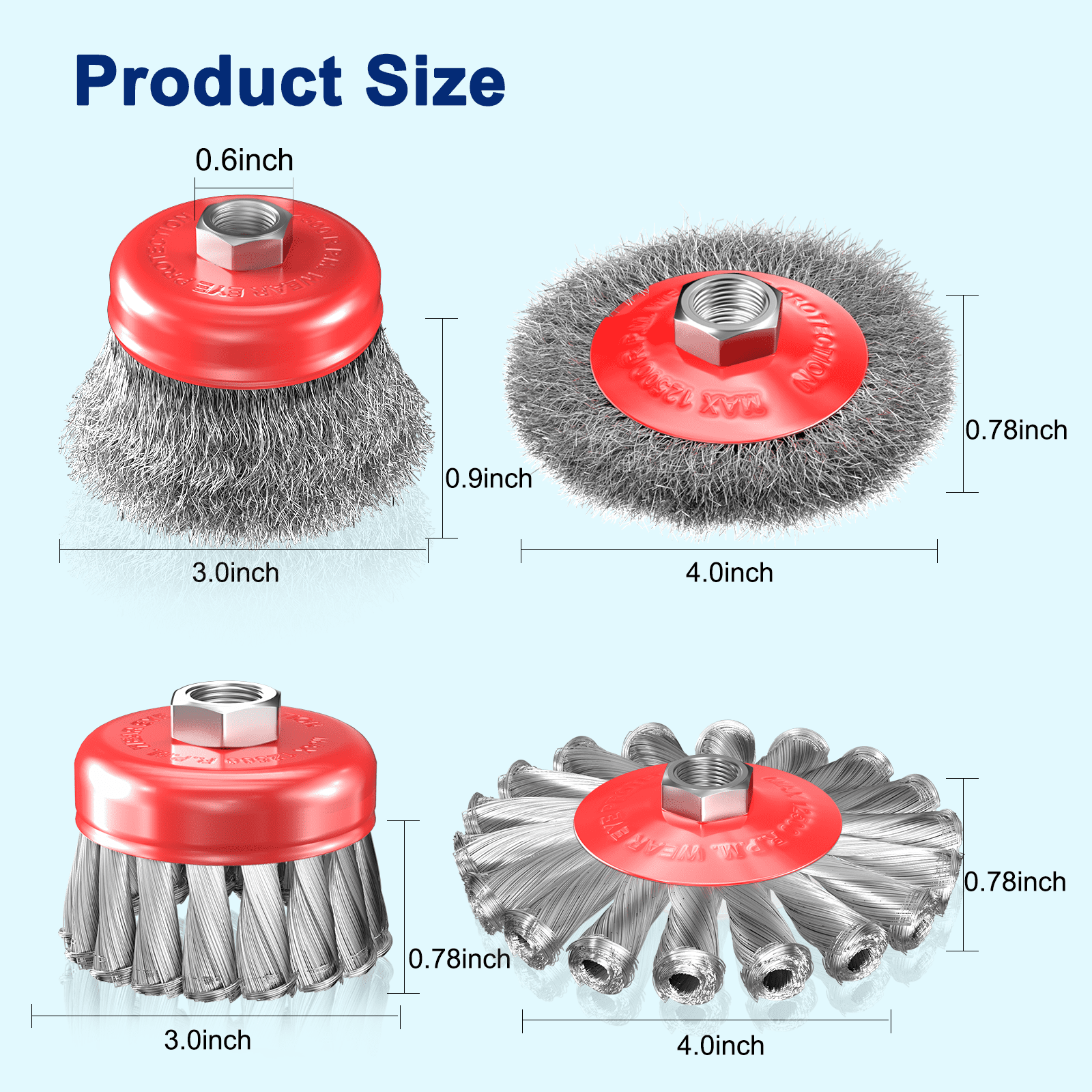 BURMONG 7-Piece Wire Wheel Brush Set for 4.5 in Angle Grinder, Heavy-Duty Carbon Steel Knotted and Crimped Cup Brushes (3 in and 4 in, 5/8 in-11 UNC Arbor) afk9w