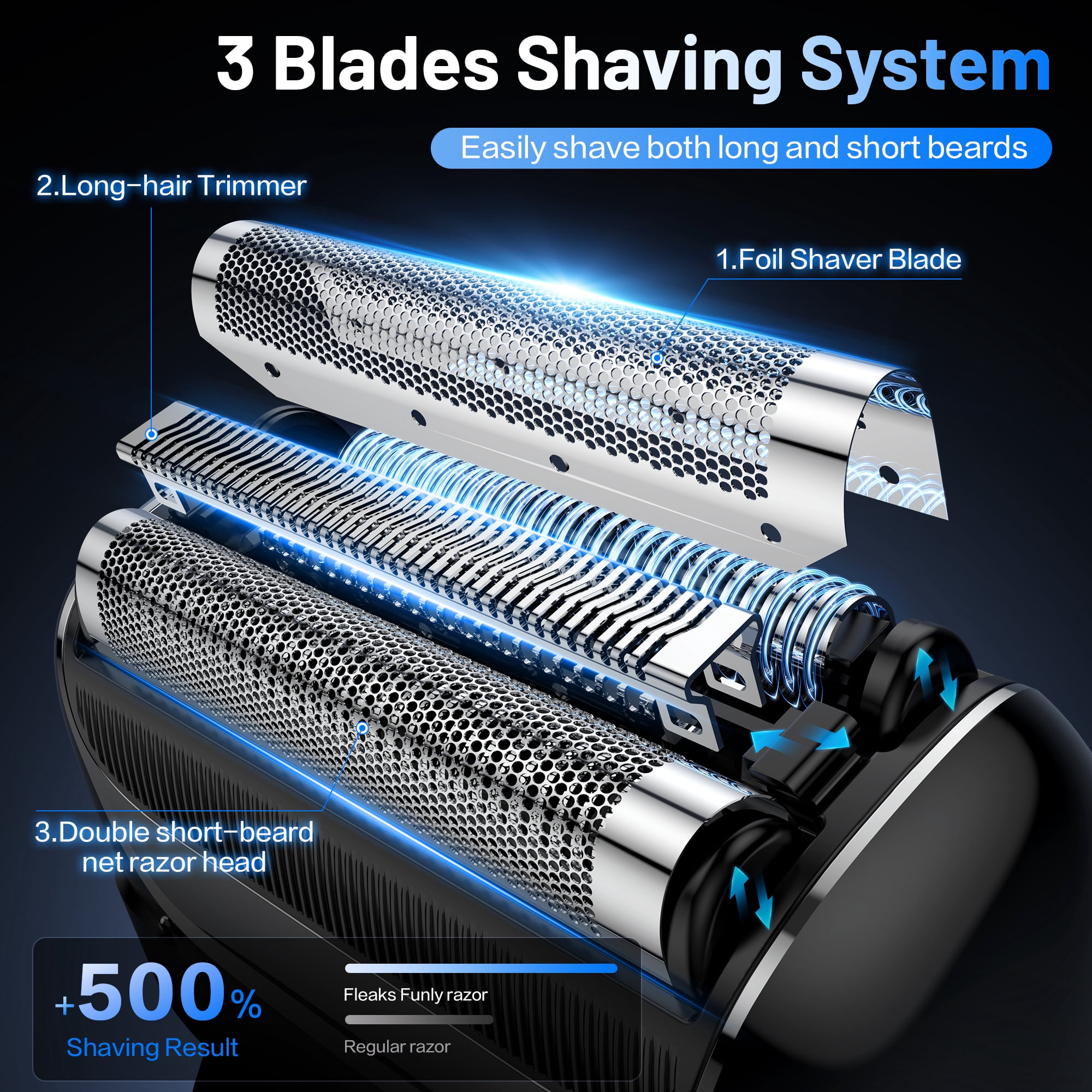 delpattern Electric Foil Shaver for Men 4D Flex Floating Head Rechargeable Beard Trimmer (Black, 1 Count) gwh5c