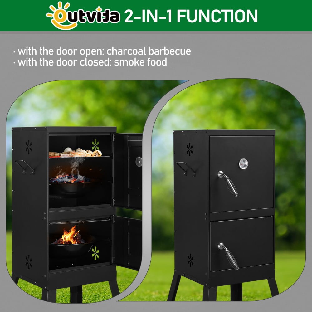 IVV Vertical Charcoal Smoker with Double Doors, Heavy-Duty Carbon Steel BBQ Grill for Outdoor Cooking (Black, 2-Rack) clunc - Image 5