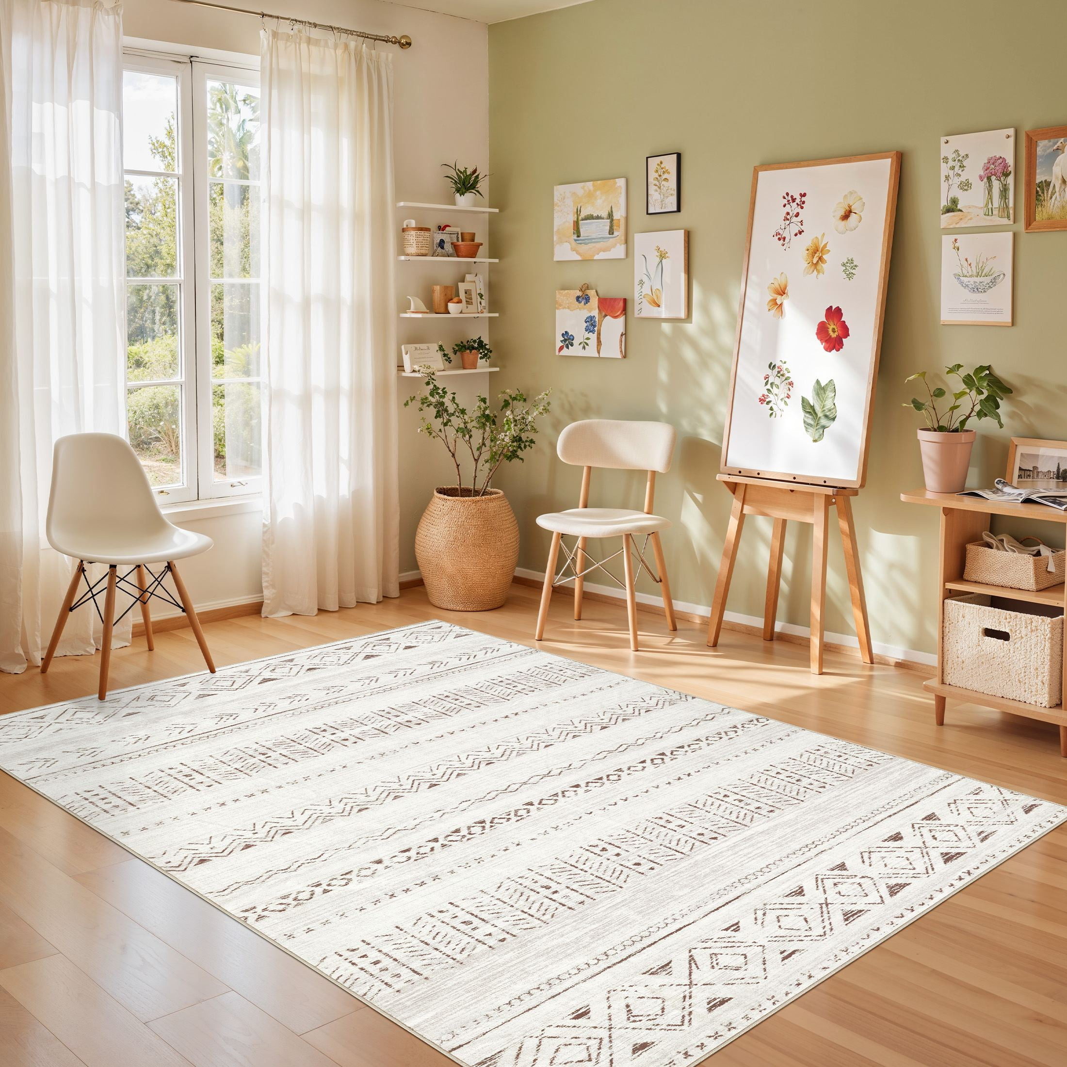 UERMEI Boho Moroccan Area Rug, Washable Geometric Distressed Indoor Carpet for Living Room and Bedroom (Brown, 5 ft x 7 ft) saexo