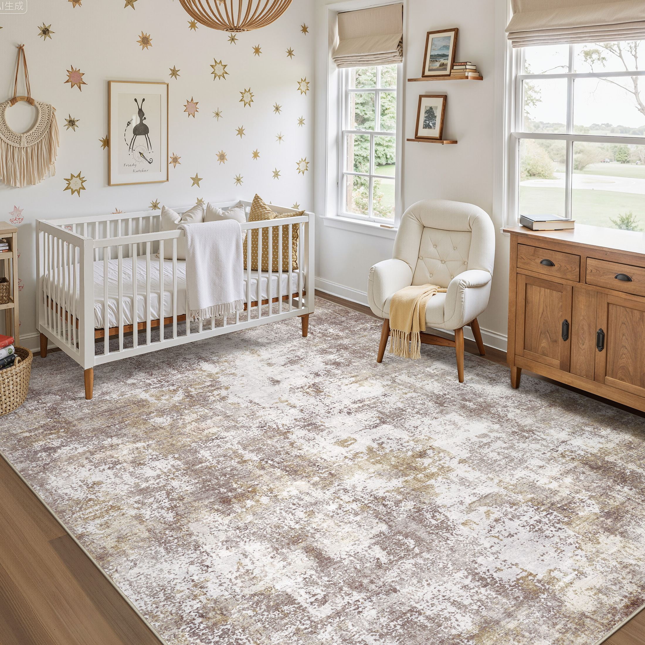 Uermei Modern Abstract Area Rug, Soft Non-Slip Indoor Carpet for Living Room and Bedroom (Golden Brown, 9 ft x 12 ft) vtr1x