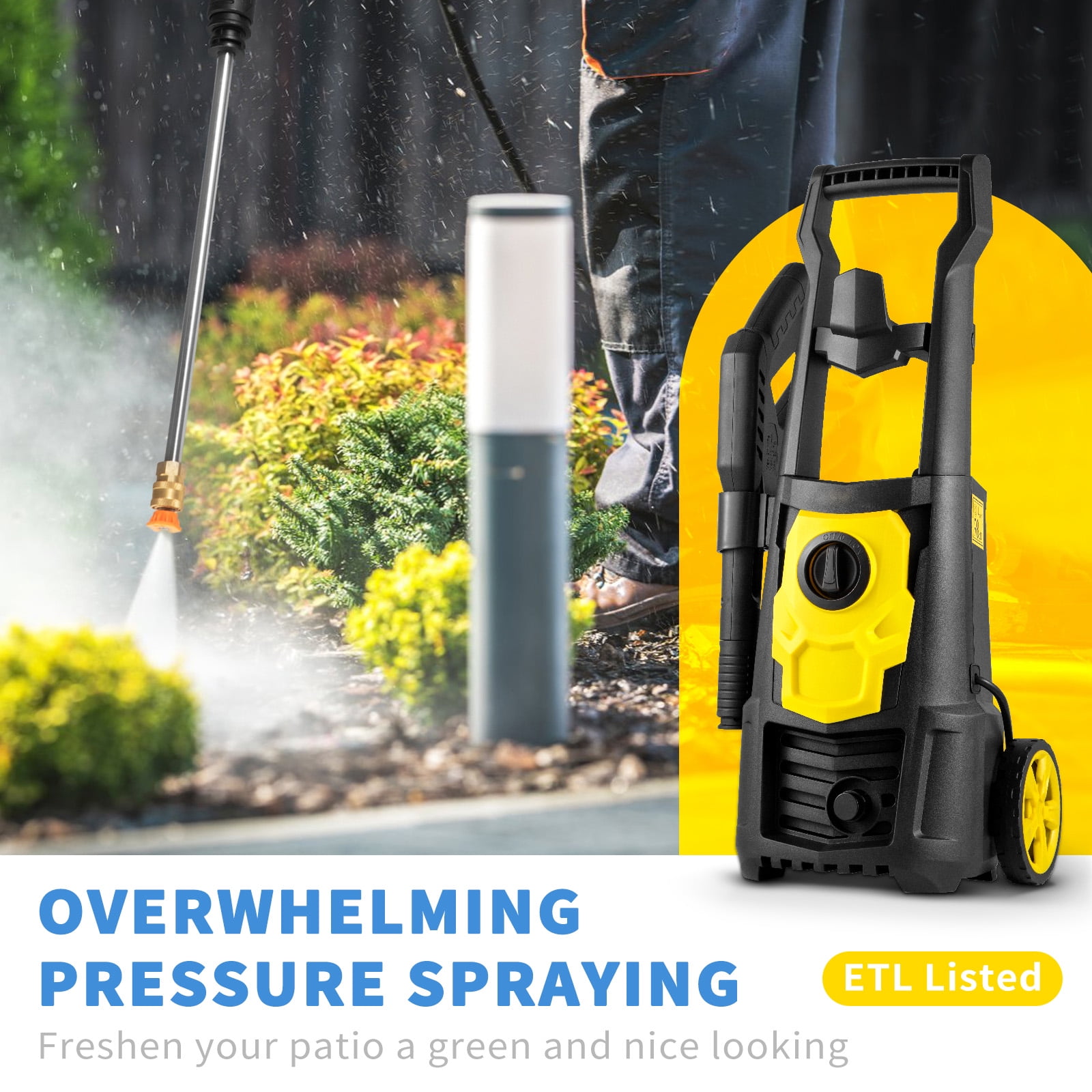 KFFKFF Electric Pressure Washer (2000 PSI, 1.65 GPM, 30 ft Hose, 5 Spray Nozzles) mto86