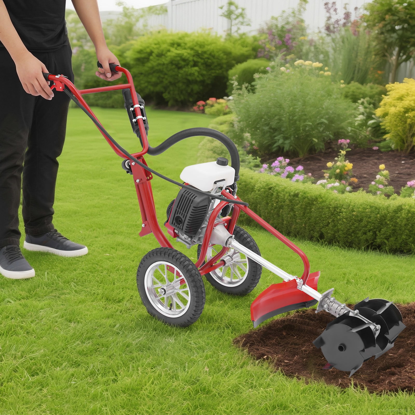 Generic 3-in-1 Gas Tiller Cultivator, 4-Stroke 63cc 4HP Engine, Heavy-Duty Gardening Machine for Tilling, Trenching, and Mowing (63cc, 4HP) 38a7g